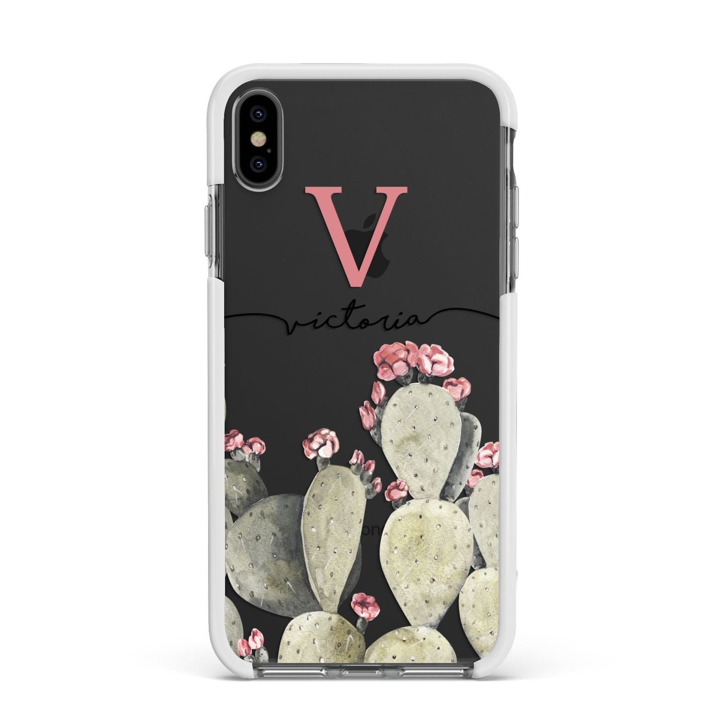 Personalised Cacti Apple iPhone Xs Max Impact Case White Edge on Black Phone