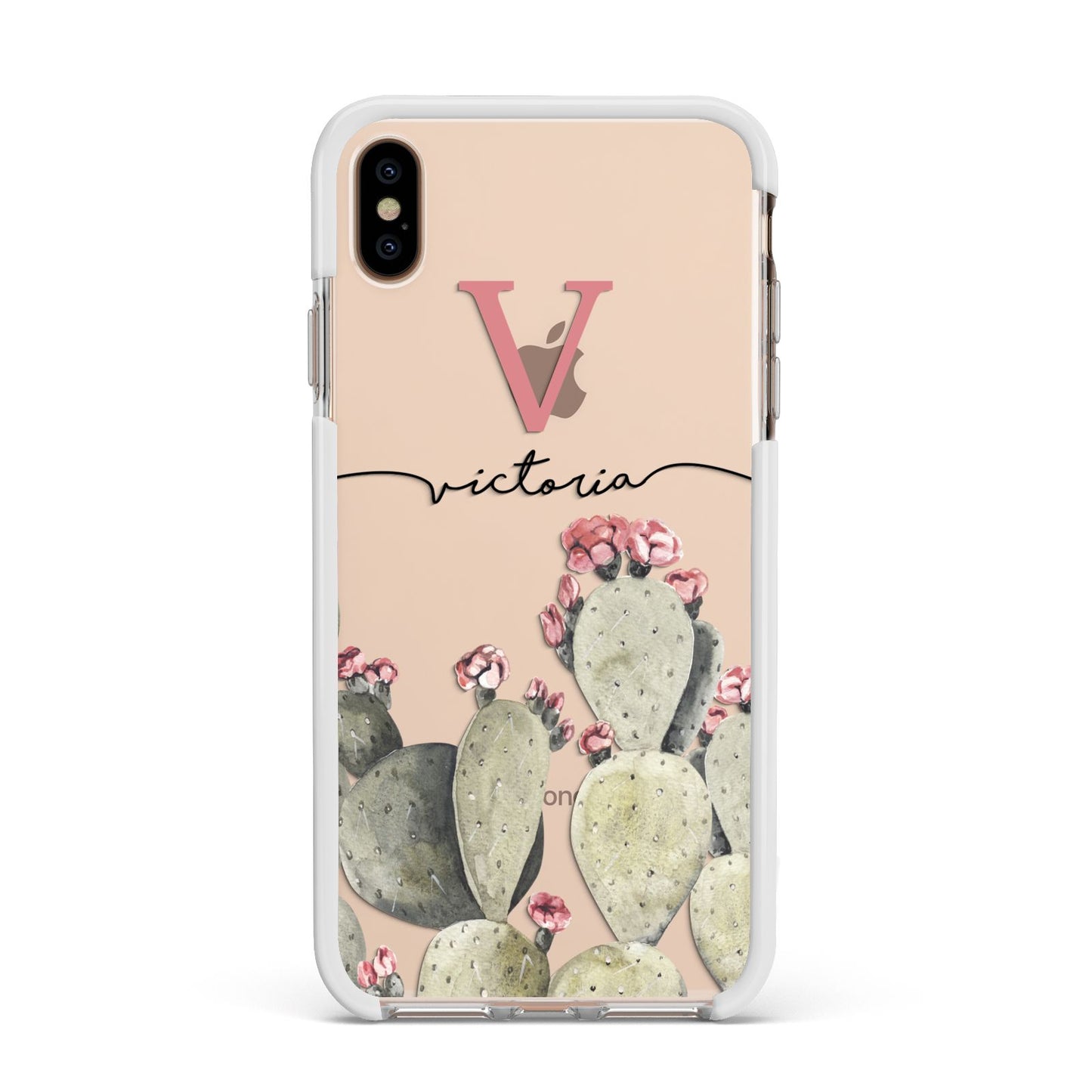 Personalised Cacti Apple iPhone Xs Max Impact Case White Edge on Gold Phone