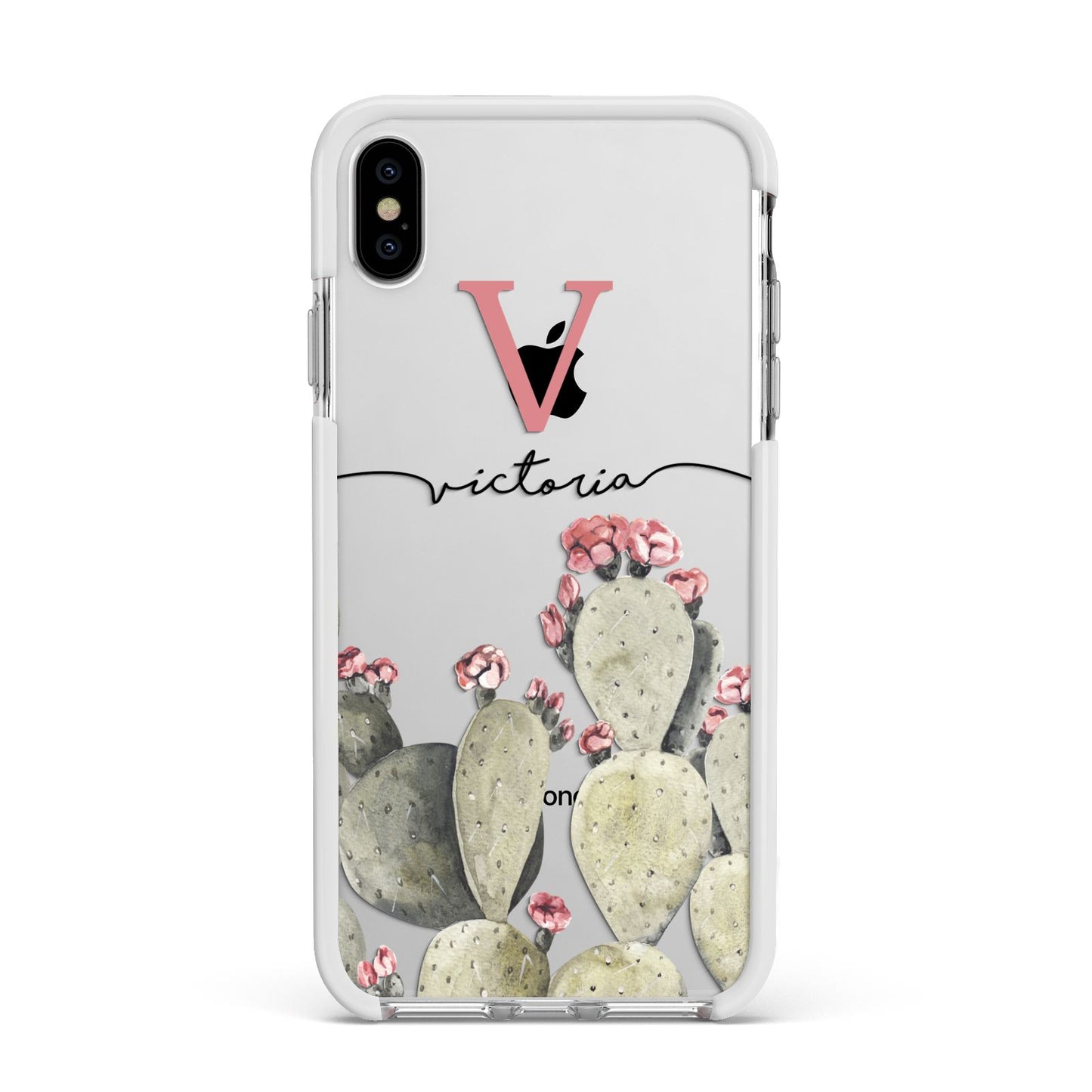 Personalised Cacti Apple iPhone Xs Max Impact Case White Edge on Silver Phone
