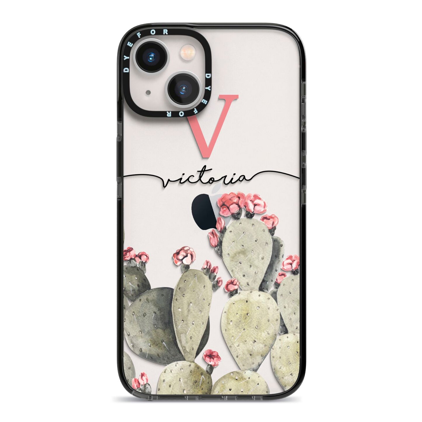 Personalised Cacti iPhone 13 Black Impact Case on Silver phone
