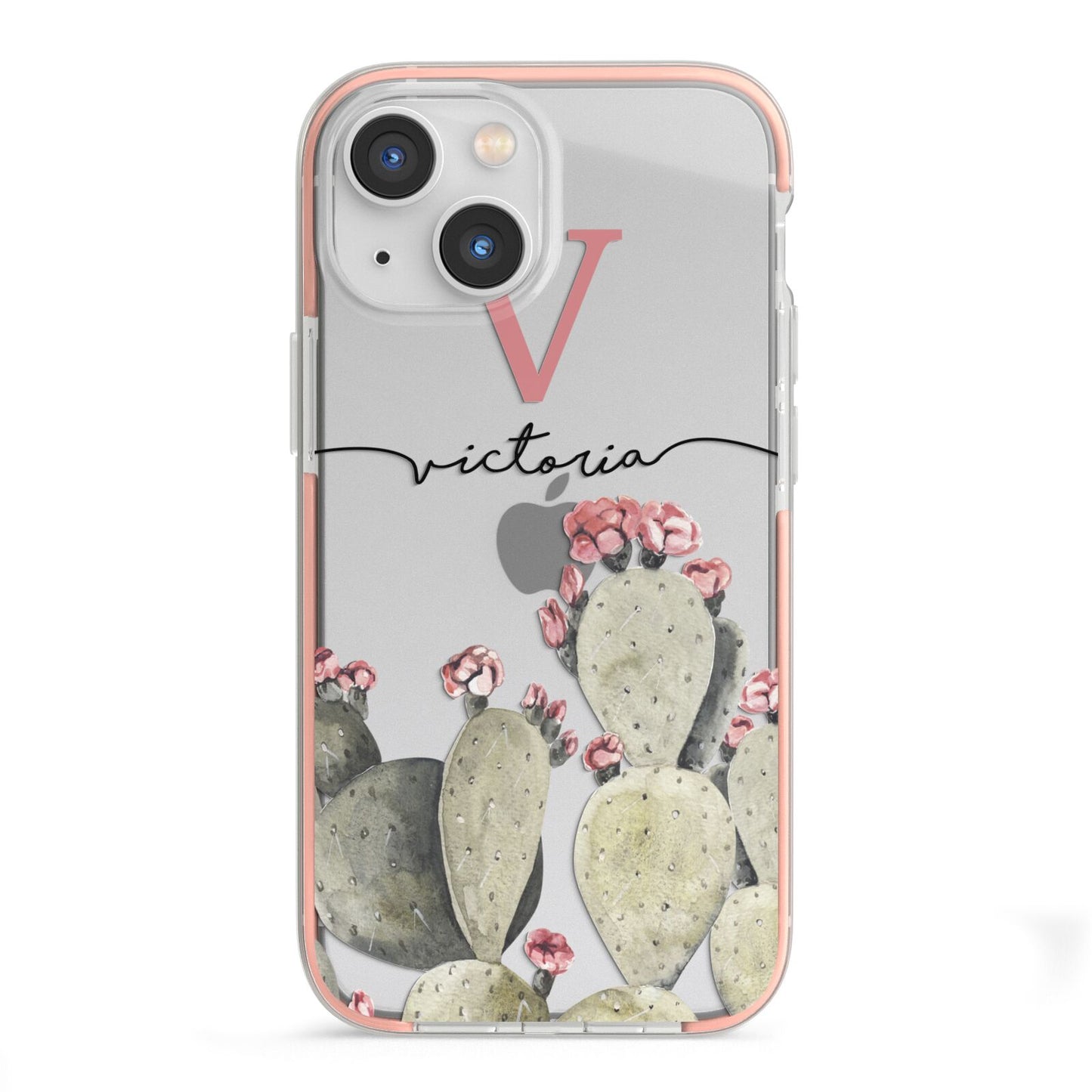 Personalised Cacti iPhone 13 Mini TPU Impact Case with Pink Edges