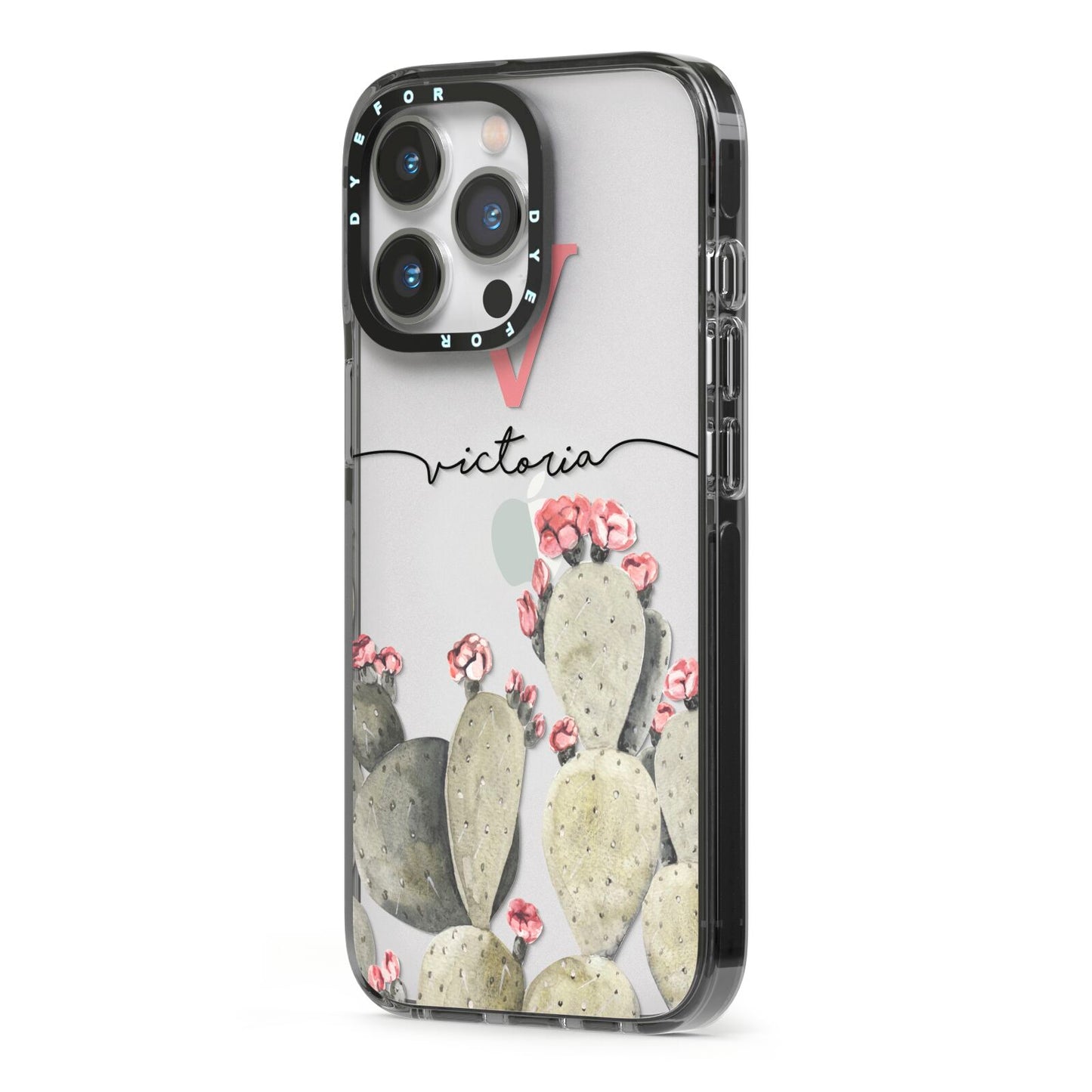 Personalised Cacti iPhone 13 Pro Black Impact Case Side Angle on Silver phone