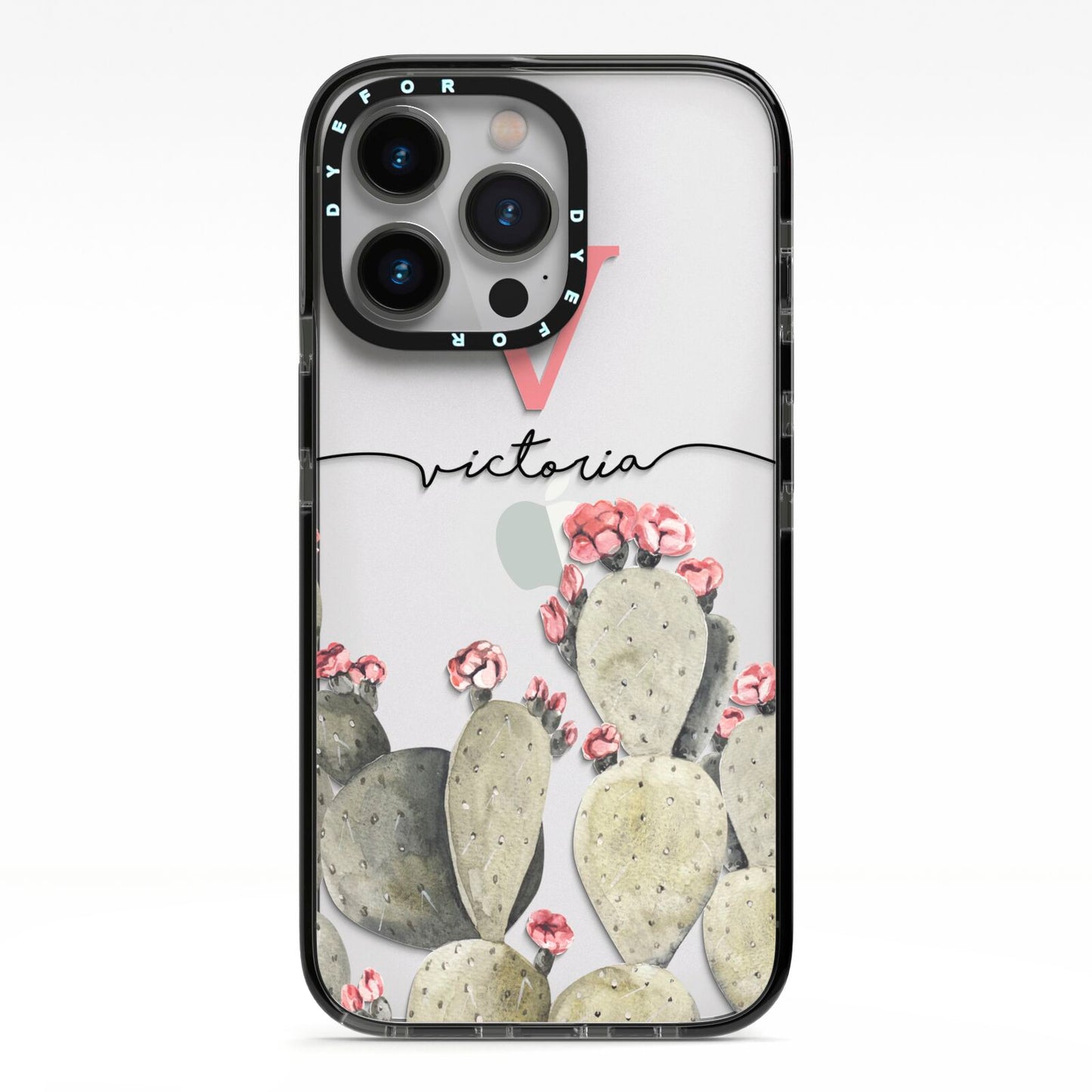 Personalised Cacti iPhone 13 Pro Black Impact Case on Silver phone