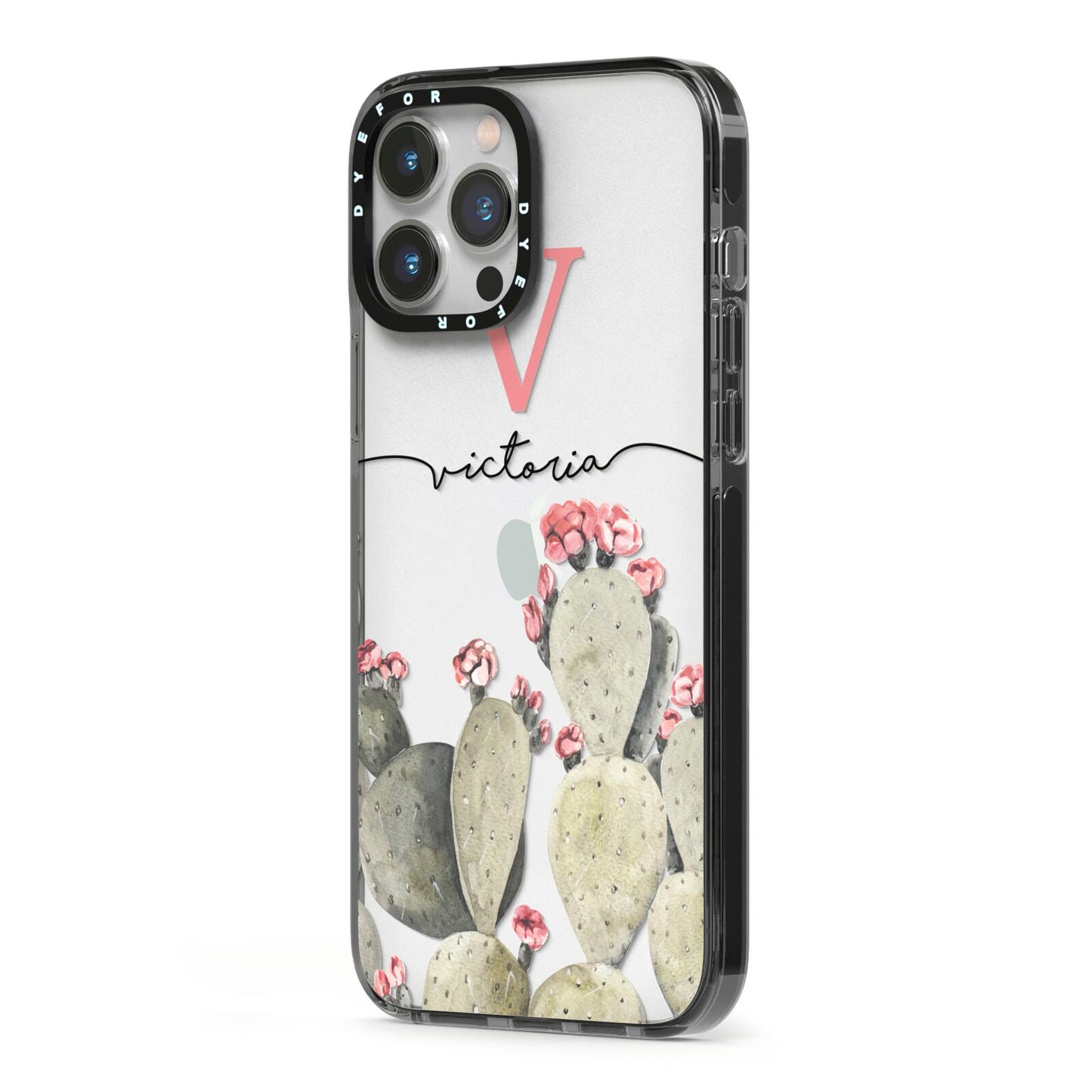 Personalised Cacti iPhone 13 Pro Max Black Impact Case Side Angle on Silver phone