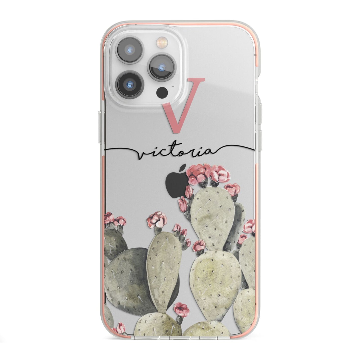 Personalised Cacti iPhone 13 Pro Max TPU Impact Case with Pink Edges