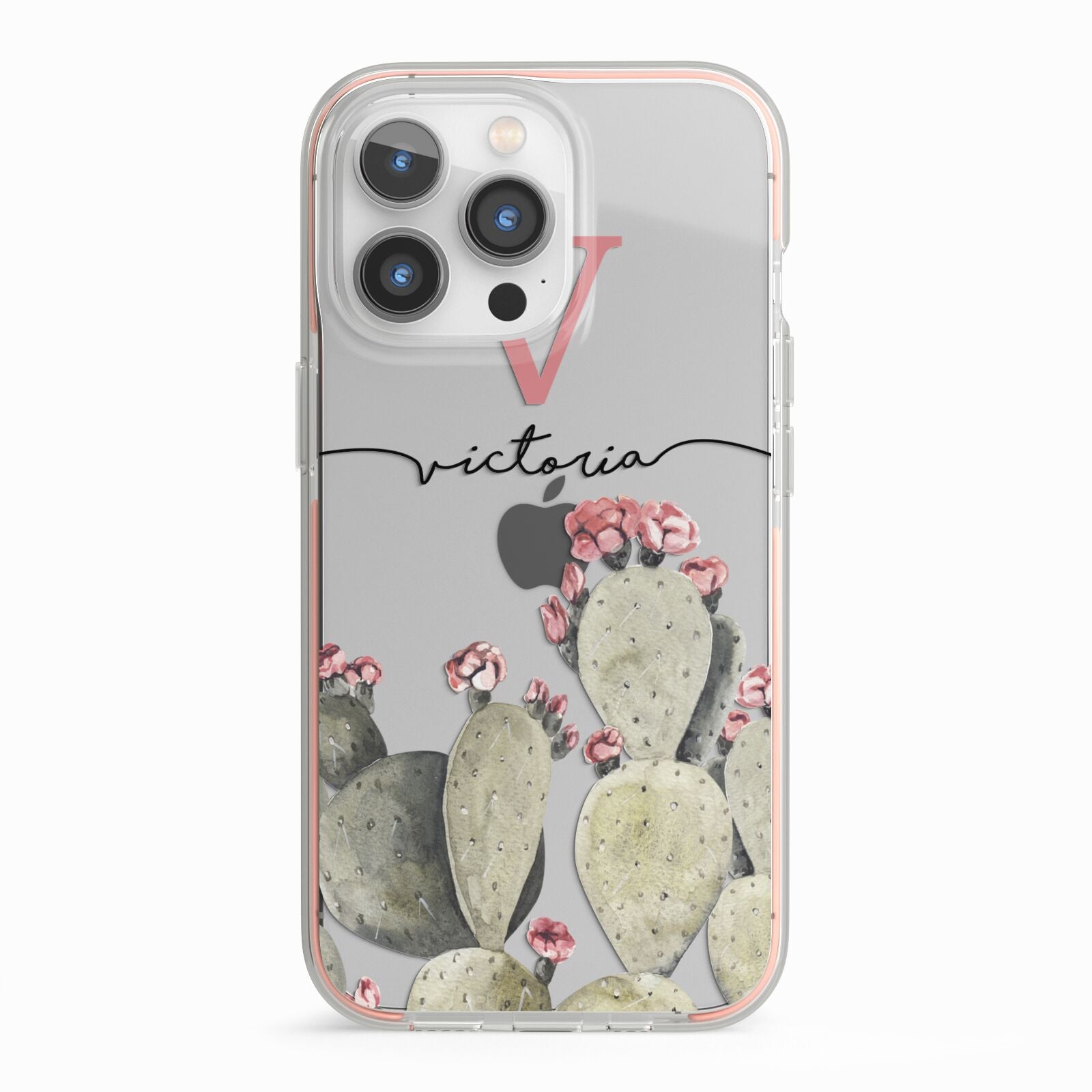 Personalised Cacti iPhone 13 Pro TPU Impact Case with Pink Edges