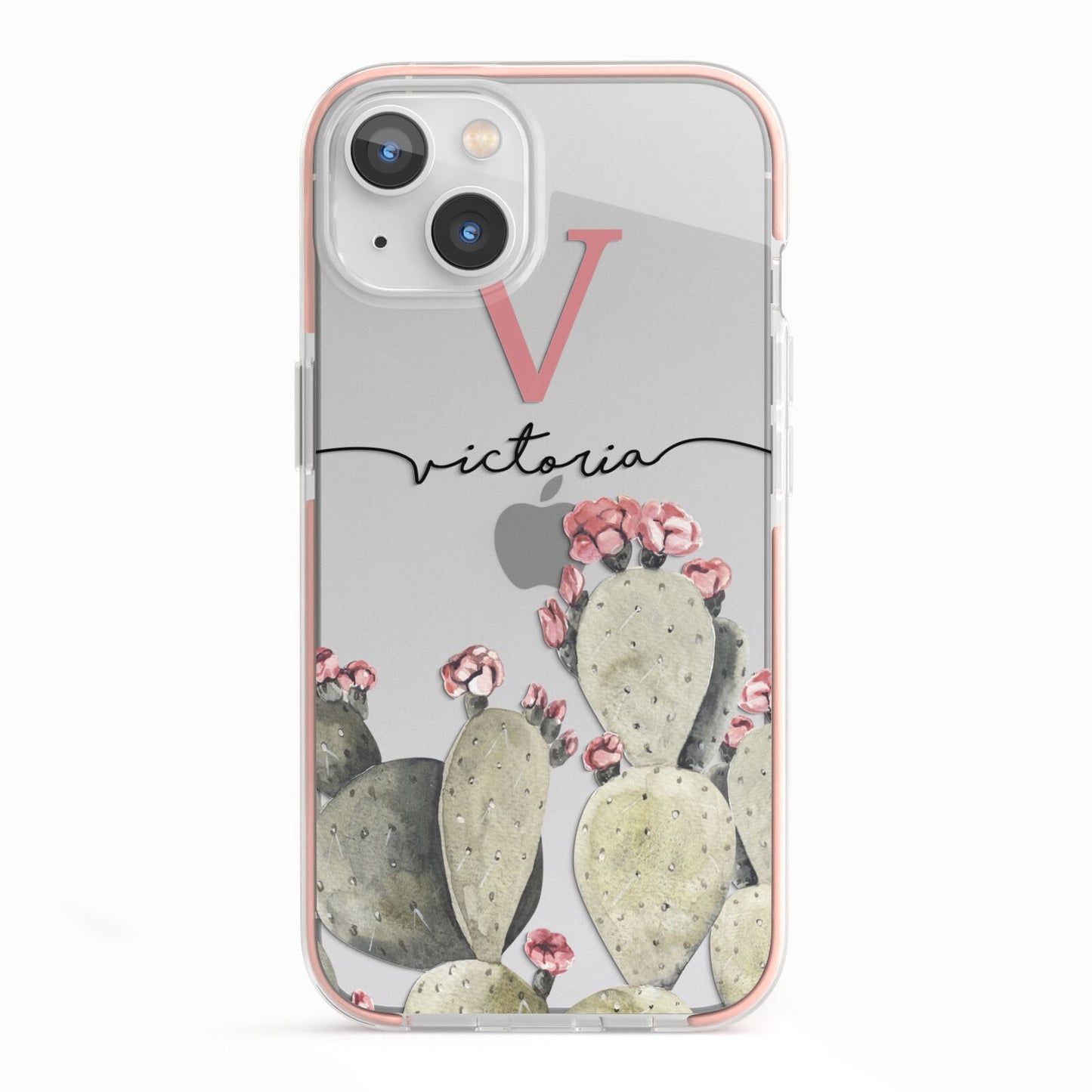 Personalised Cacti iPhone 13 TPU Impact Case with Pink Edges