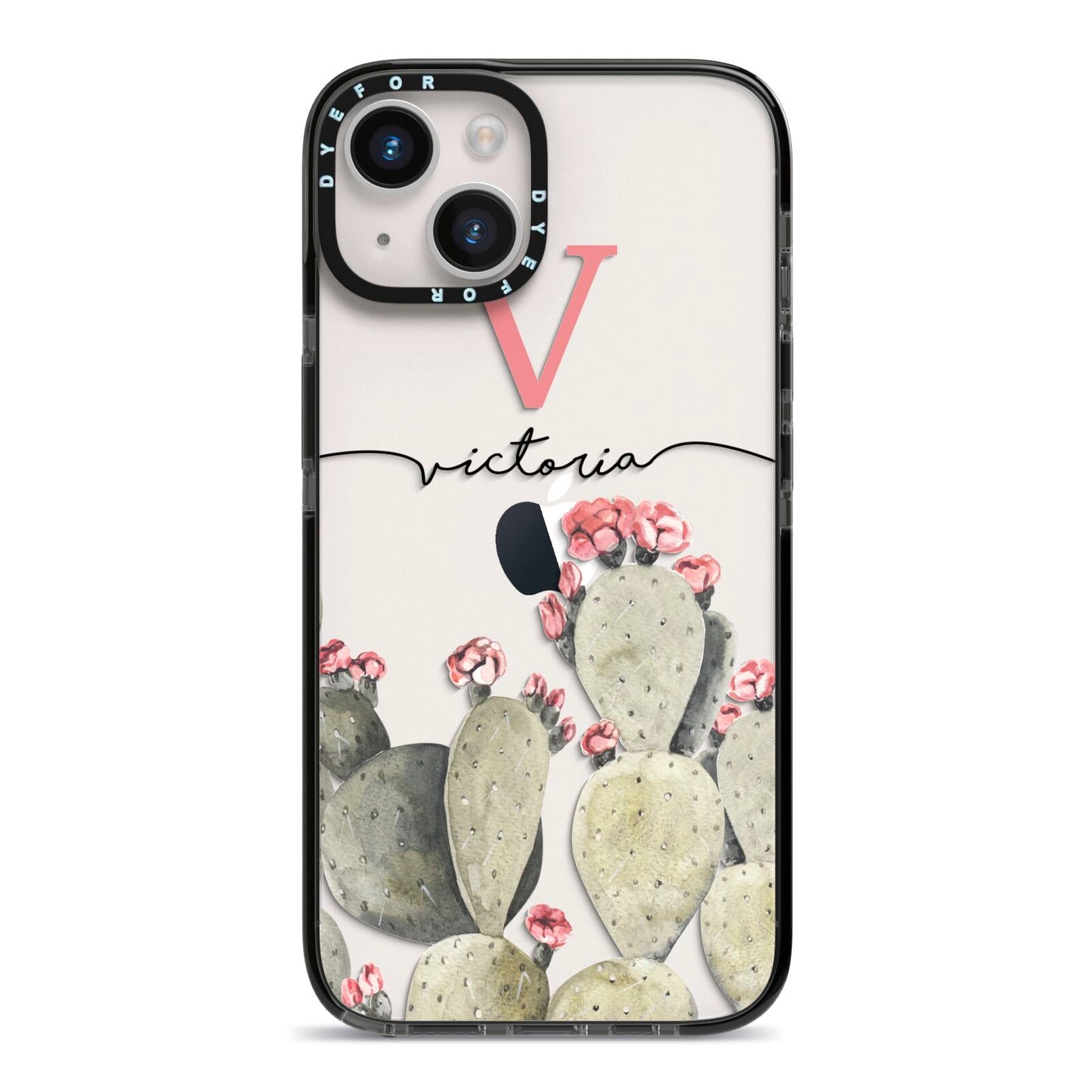 Personalised Cacti iPhone 14 Black Impact Case on Silver phone