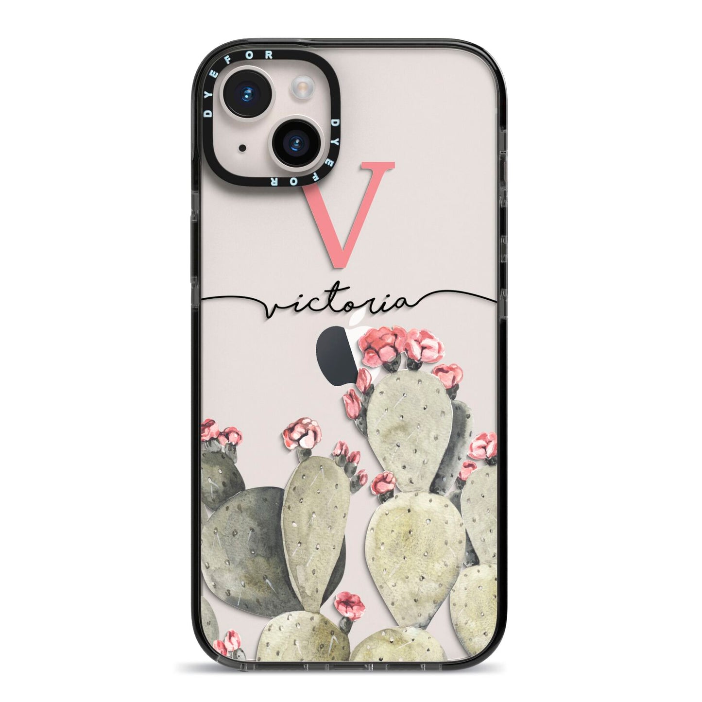 Personalised Cacti iPhone 14 Plus Black Impact Case on Silver phone