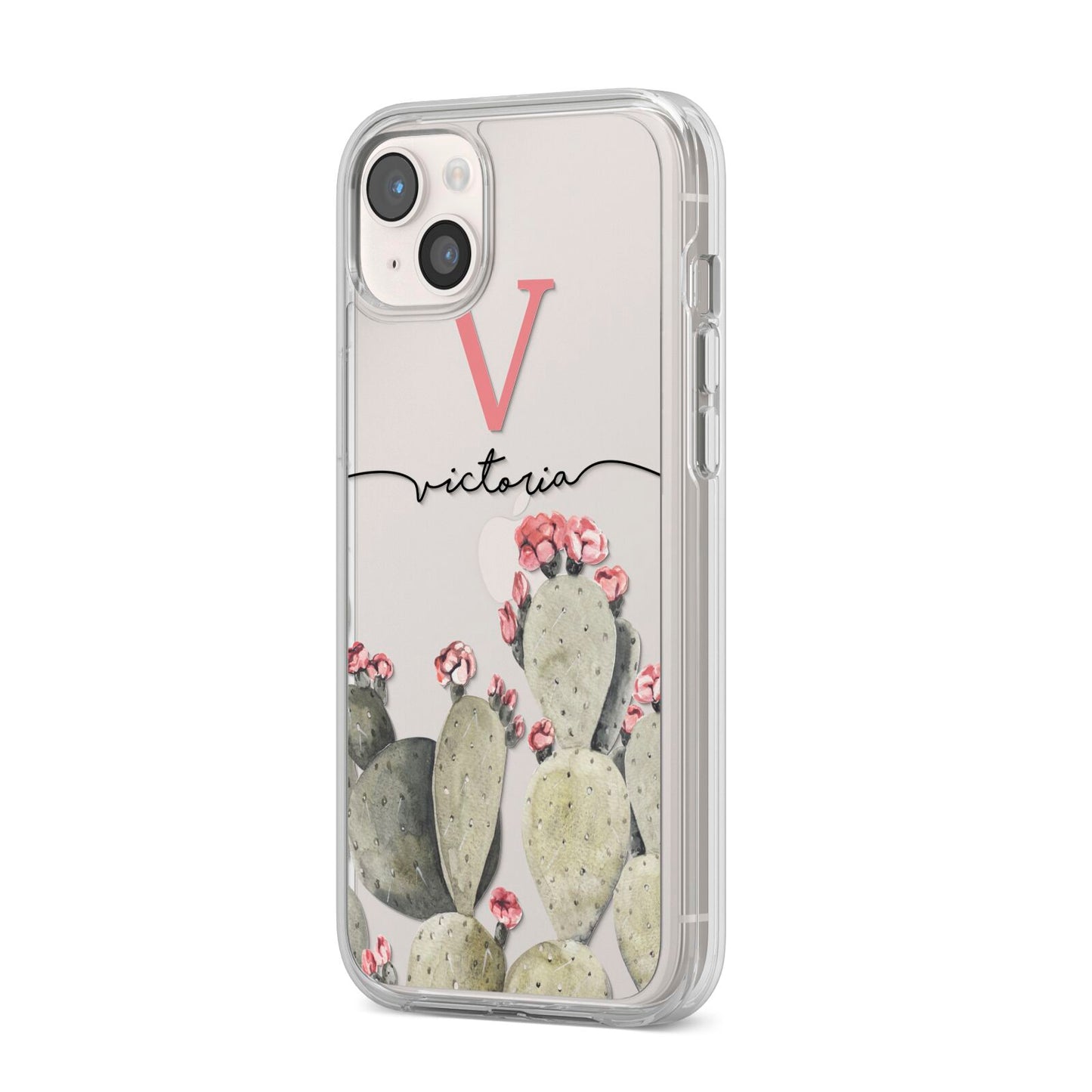 Personalised Cacti iPhone 14 Plus Clear Tough Case Starlight Angled Image