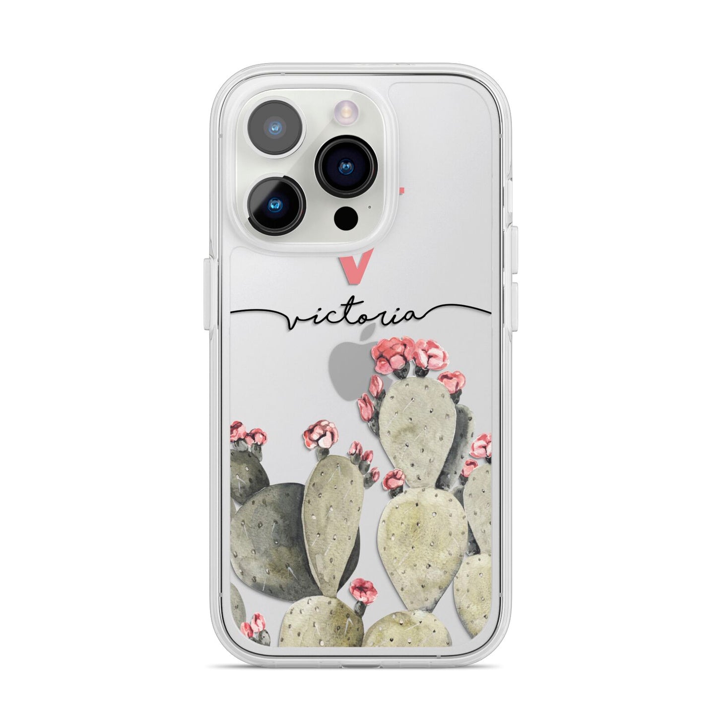 Personalised Cacti iPhone 14 Pro Clear Tough Case Silver