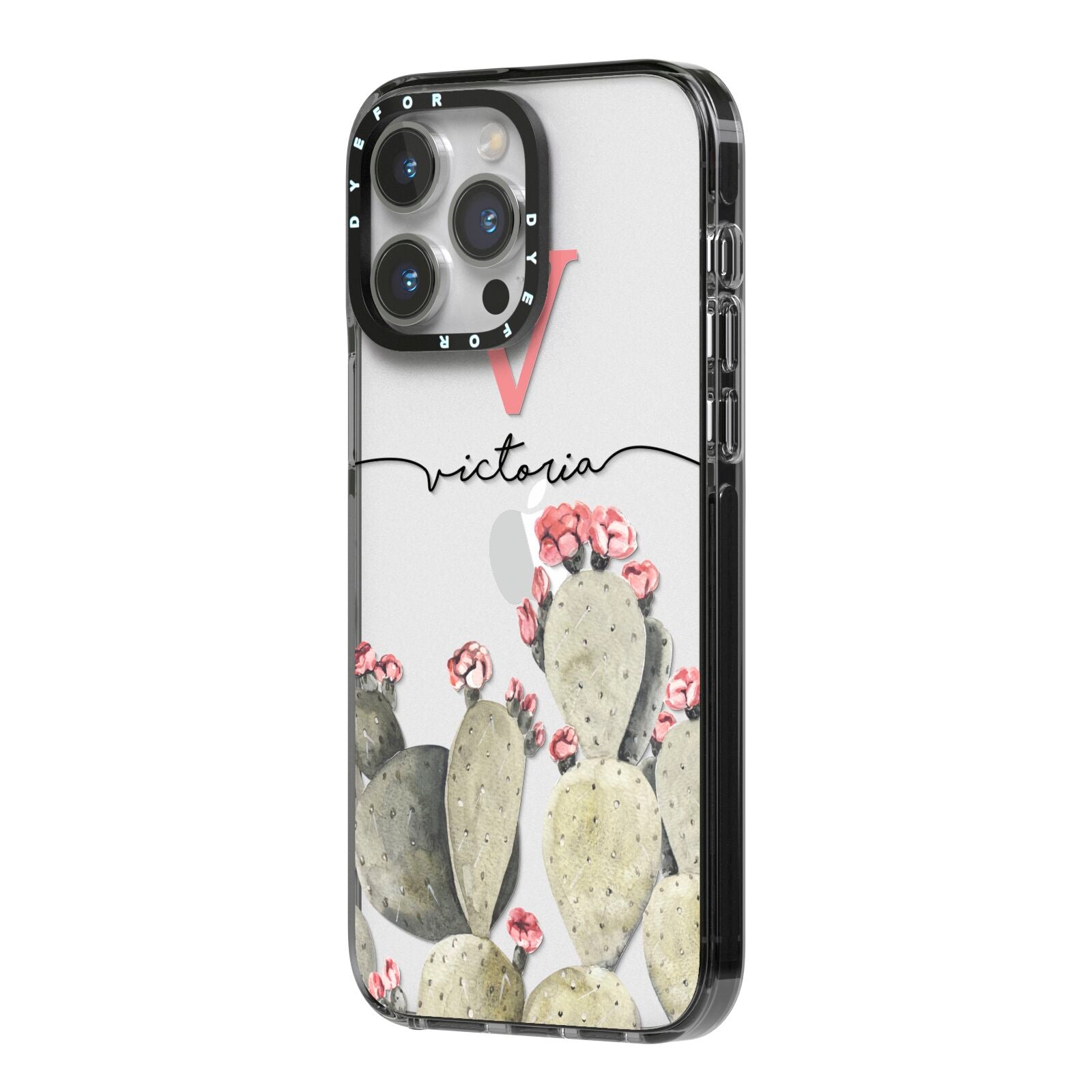 Personalised Cacti iPhone 14 Pro Max Black Impact Case Side Angle on Silver phone