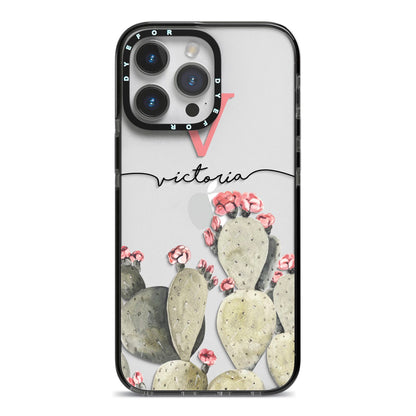 Personalised Cacti iPhone 14 Pro Max Black Impact Case on Silver phone