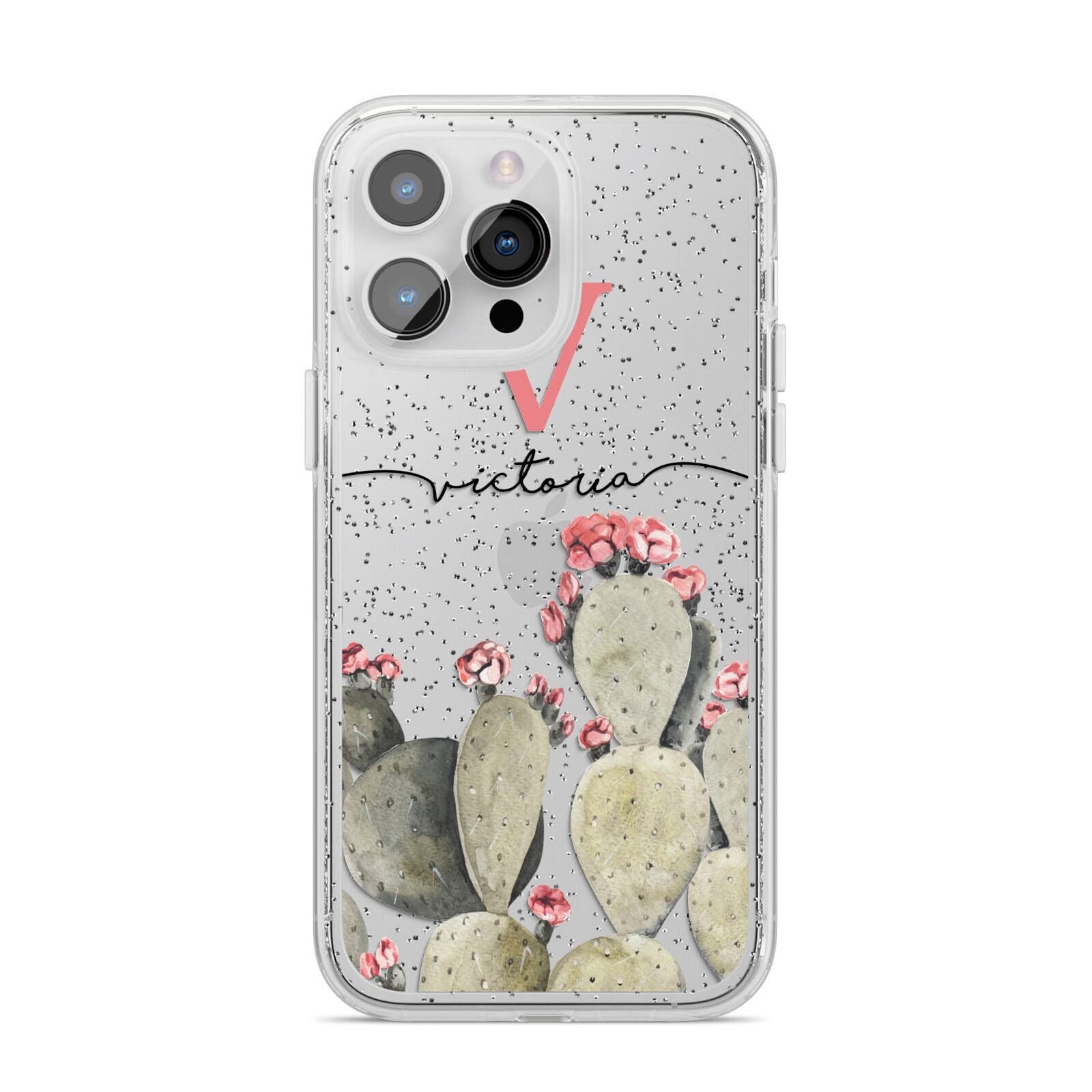 Personalised Cacti iPhone 14 Pro Max Glitter Tough Case Silver