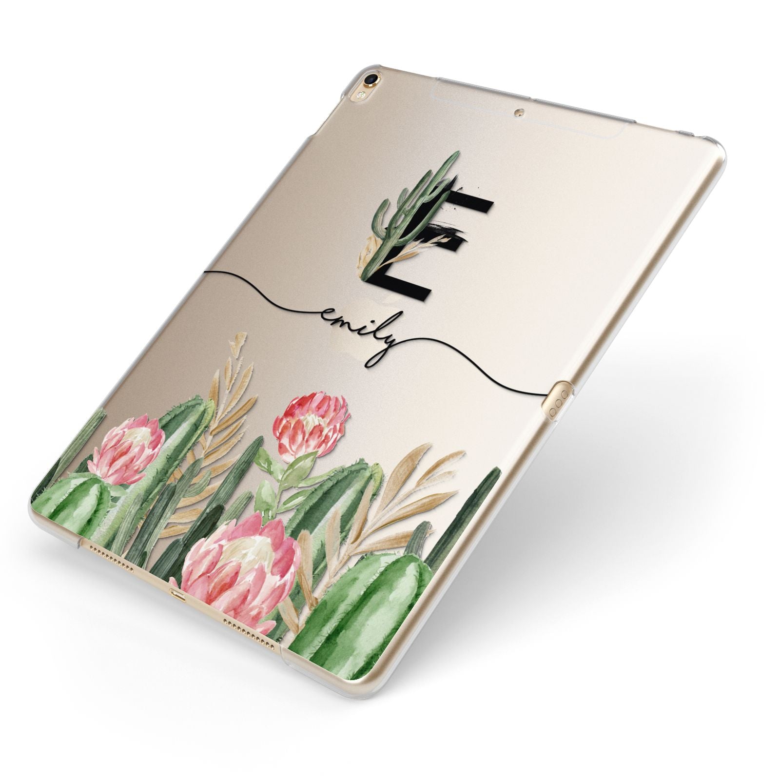 Personalised Cactus Apple iPad Case on Gold iPad Side View