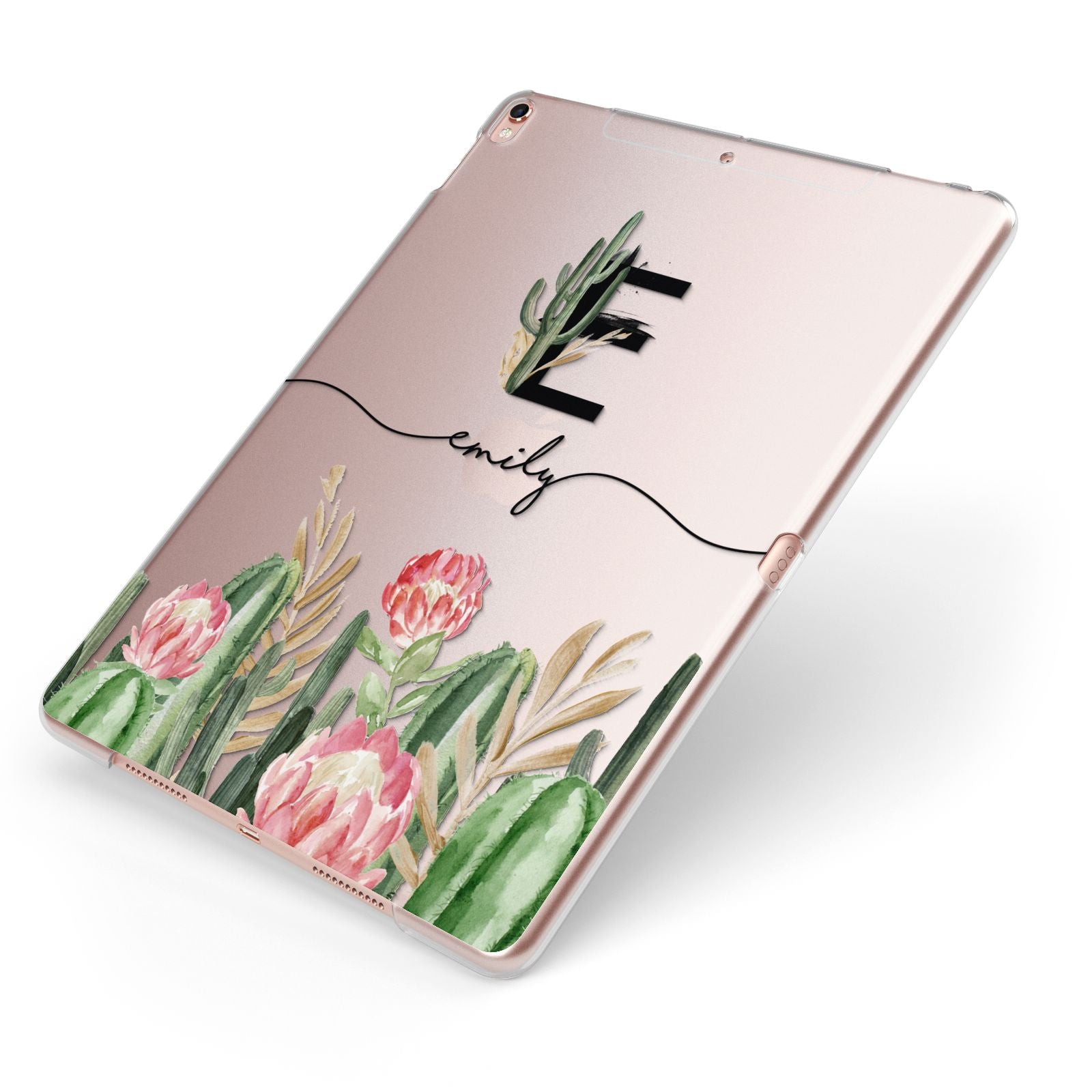 Personalised Cactus Apple iPad Case on Rose Gold iPad Side View