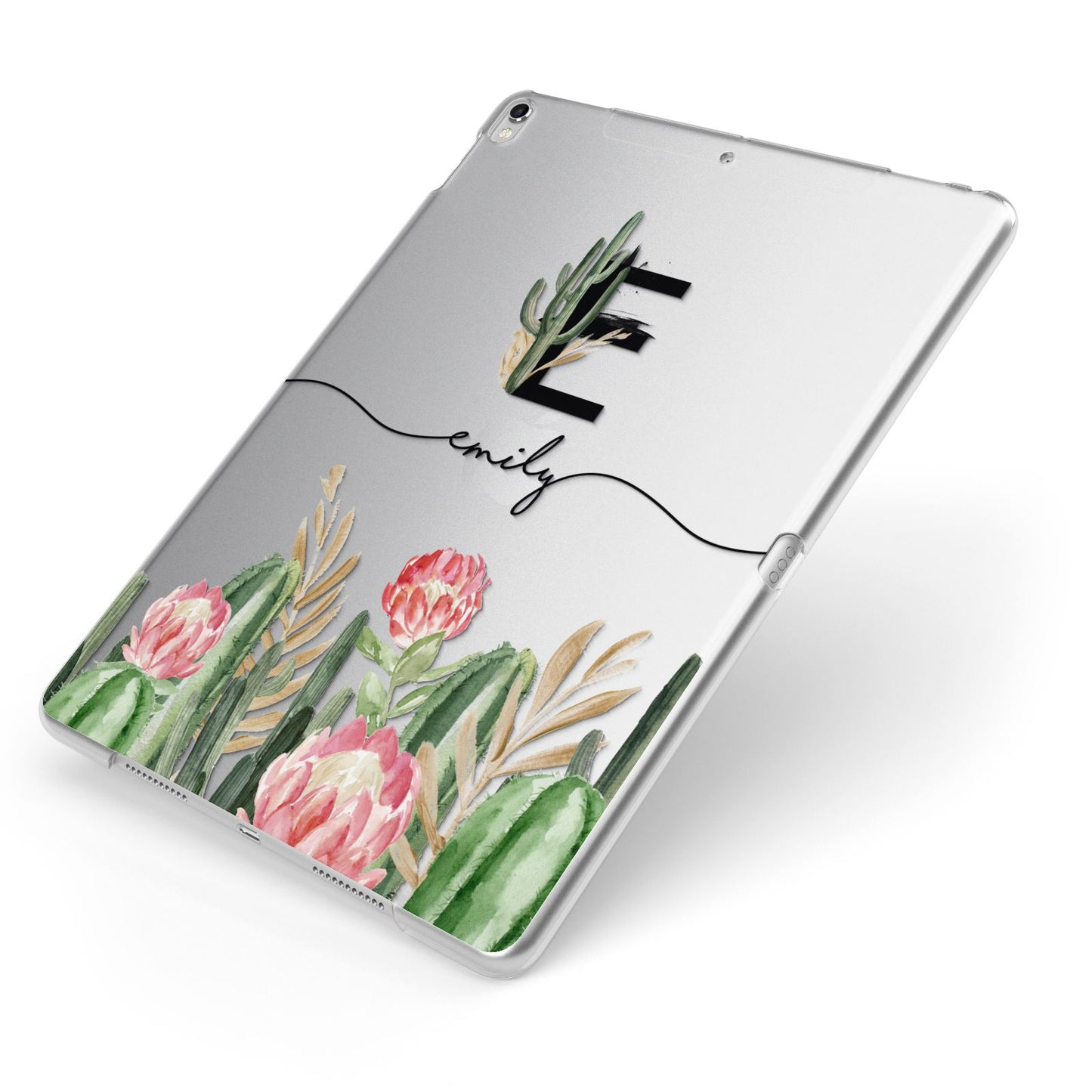 Personalised Cactus Apple iPad Case on Silver iPad Side View