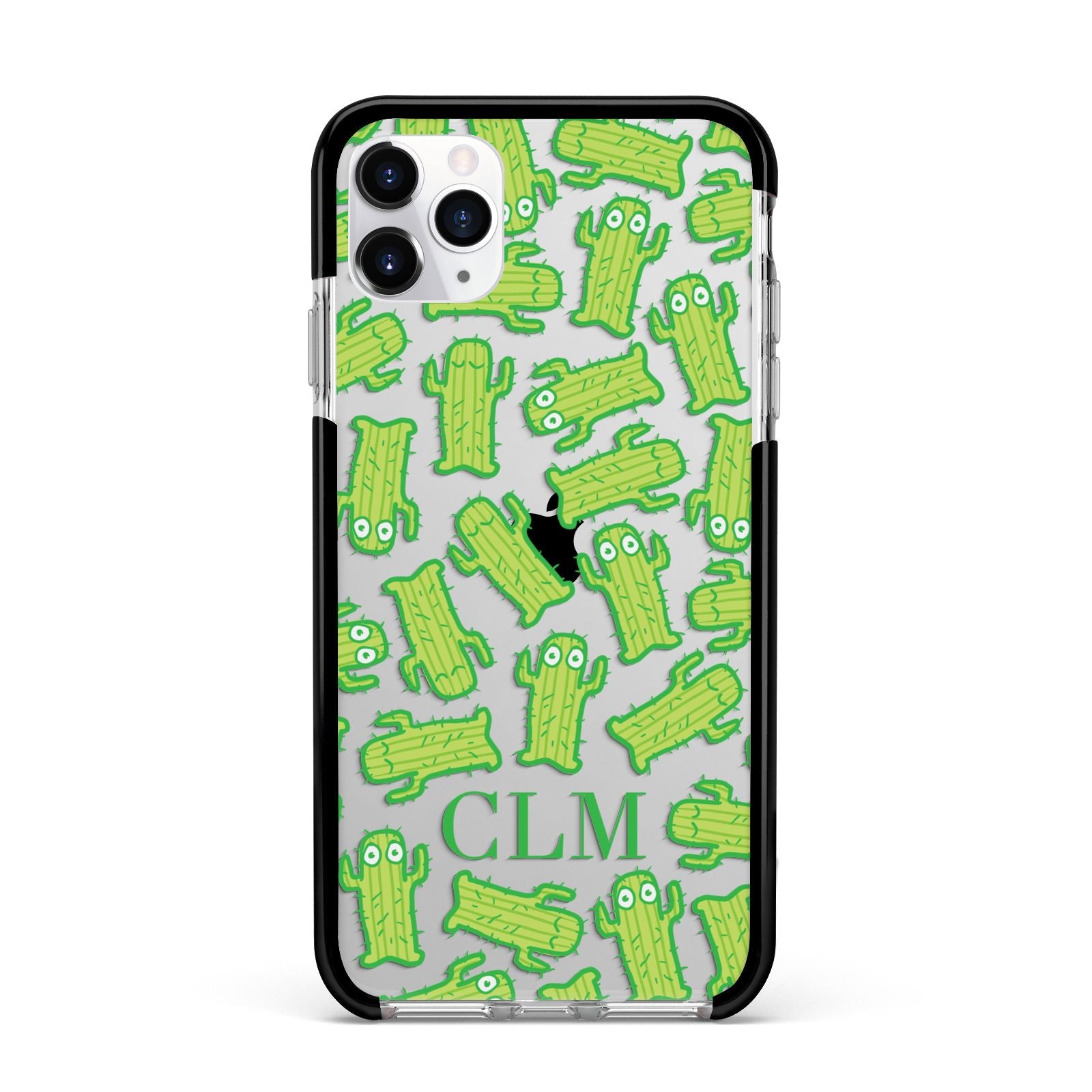Personalised Cactus Initials Apple iPhone 11 Pro Max in Silver with Black Impact Case