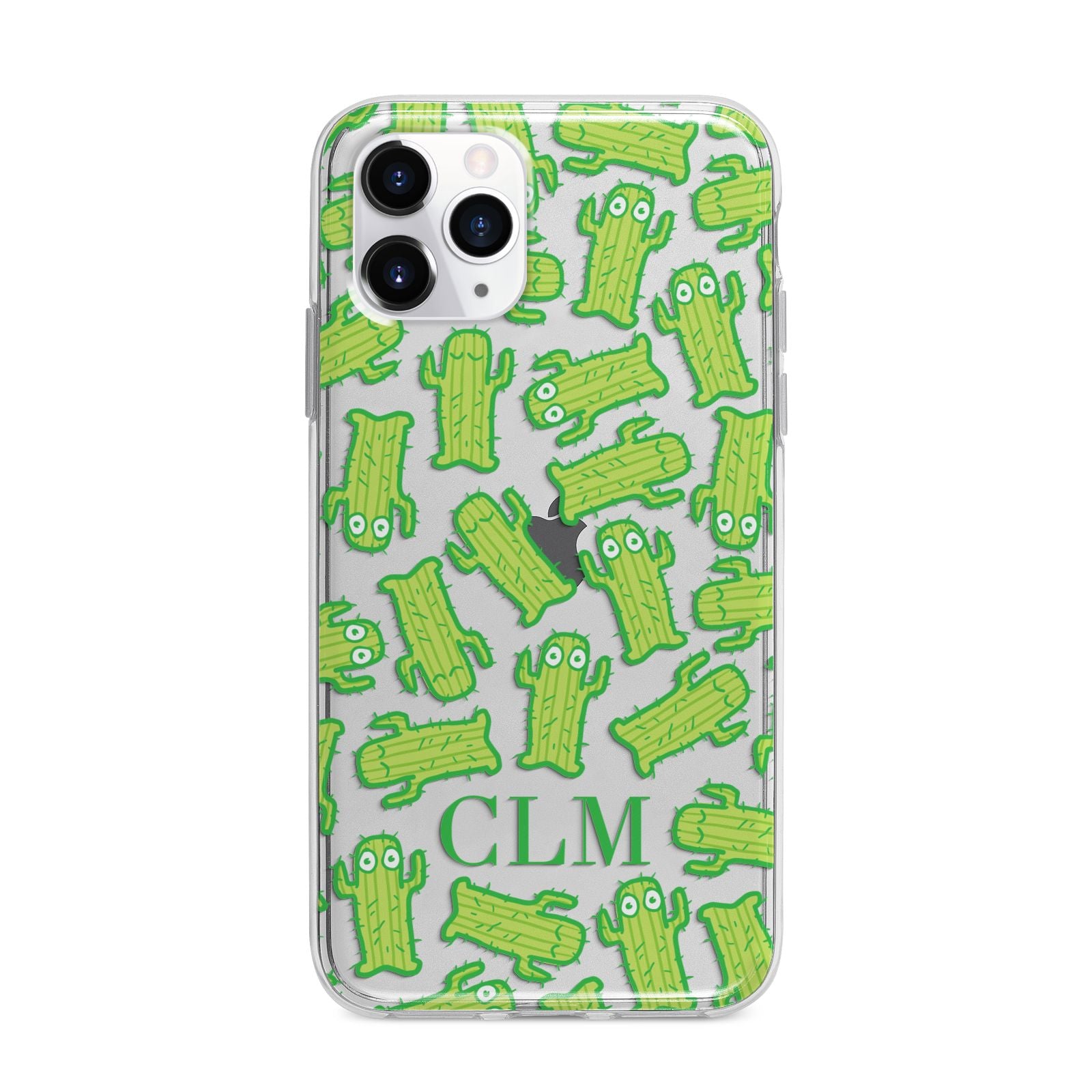 Personalised Cactus Initials Apple iPhone 11 Pro Max in Silver with Bumper Case
