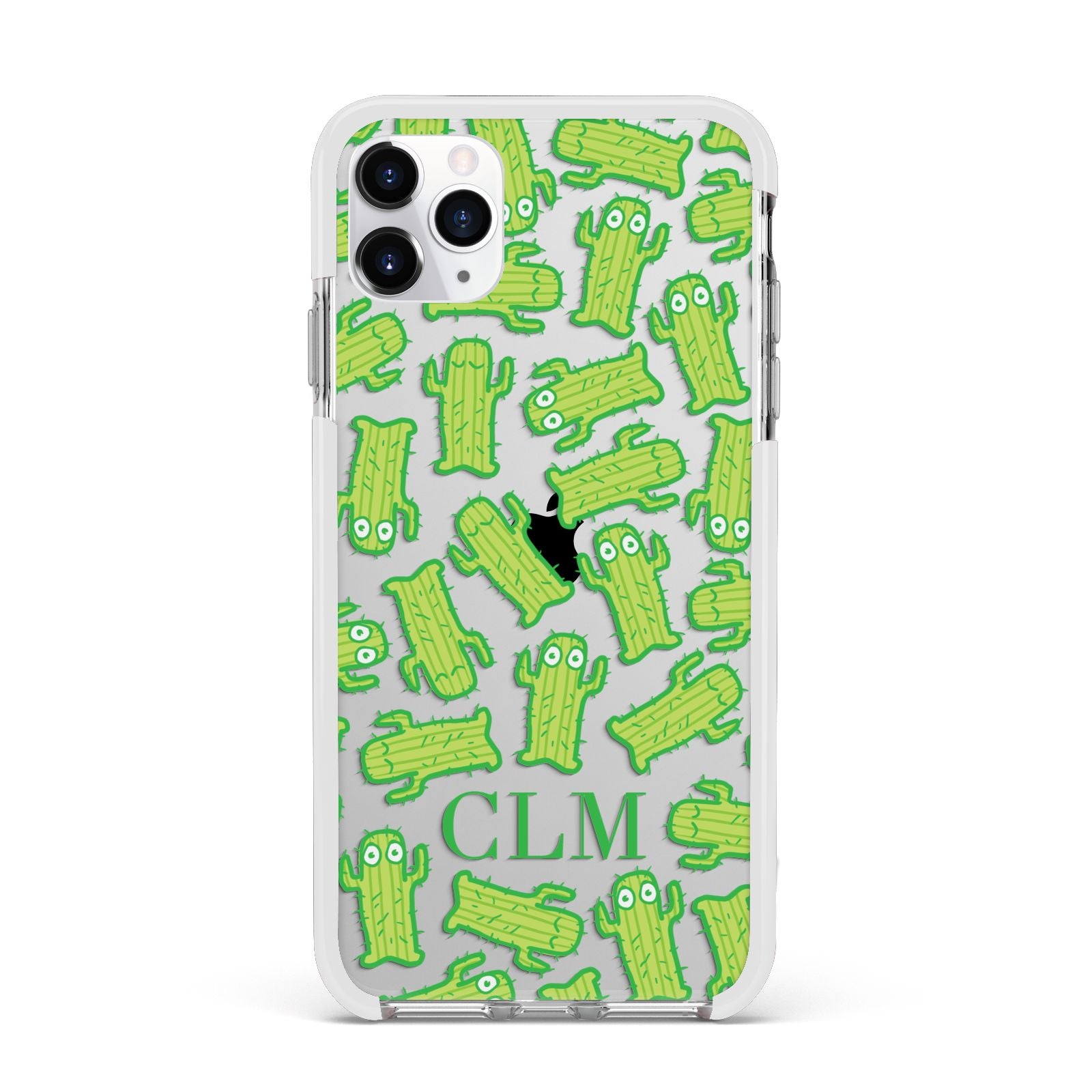 Personalised Cactus Initials Apple iPhone 11 Pro Max in Silver with White Impact Case