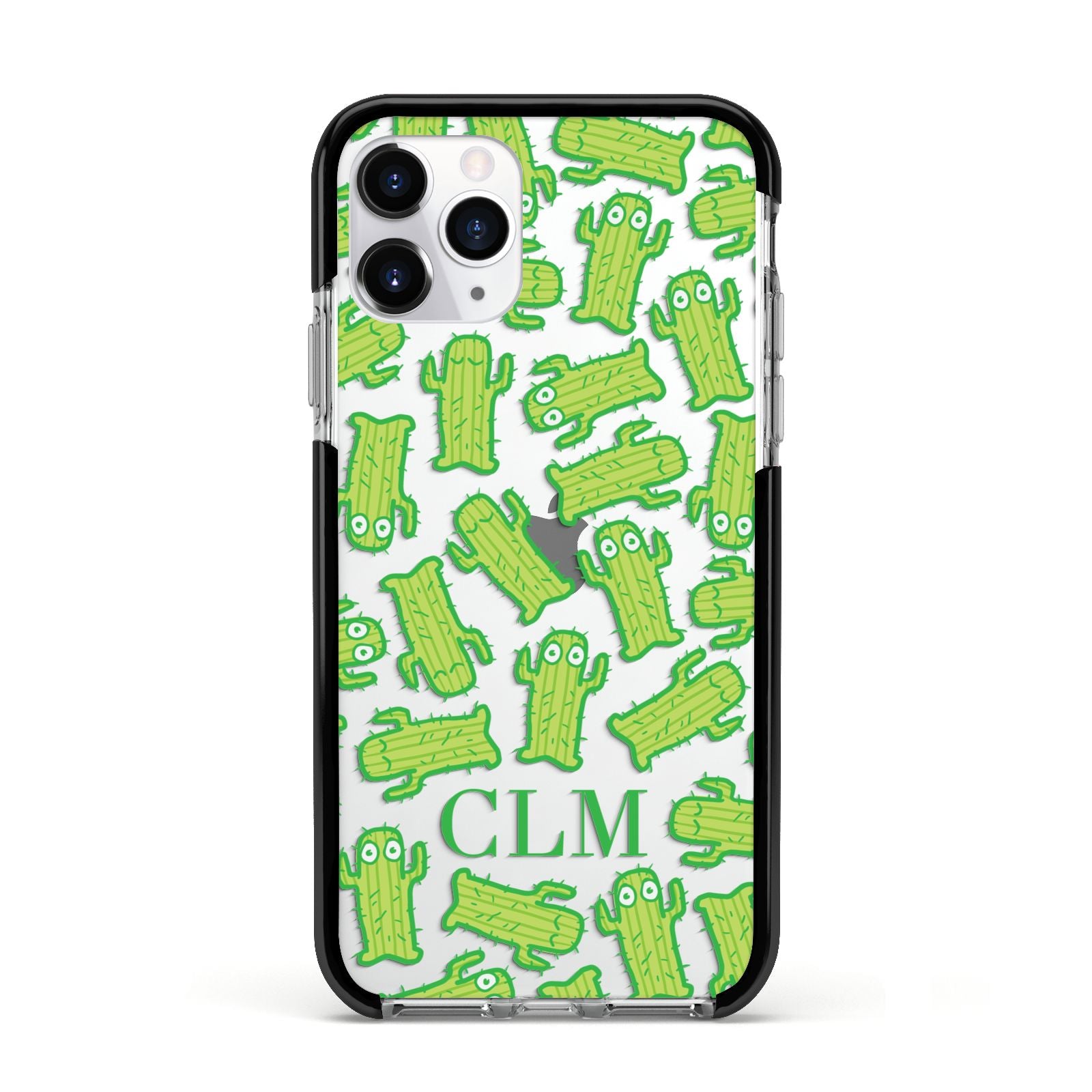 Personalised Cactus Initials Apple iPhone 11 Pro in Silver with Black Impact Case