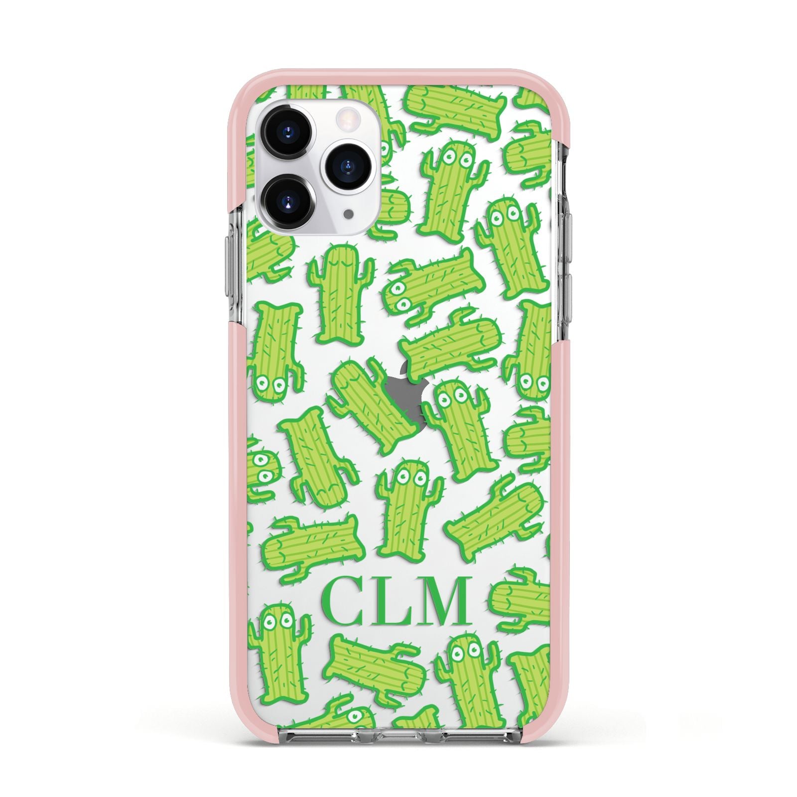 Personalised Cactus Initials Apple iPhone 11 Pro in Silver with Pink Impact Case