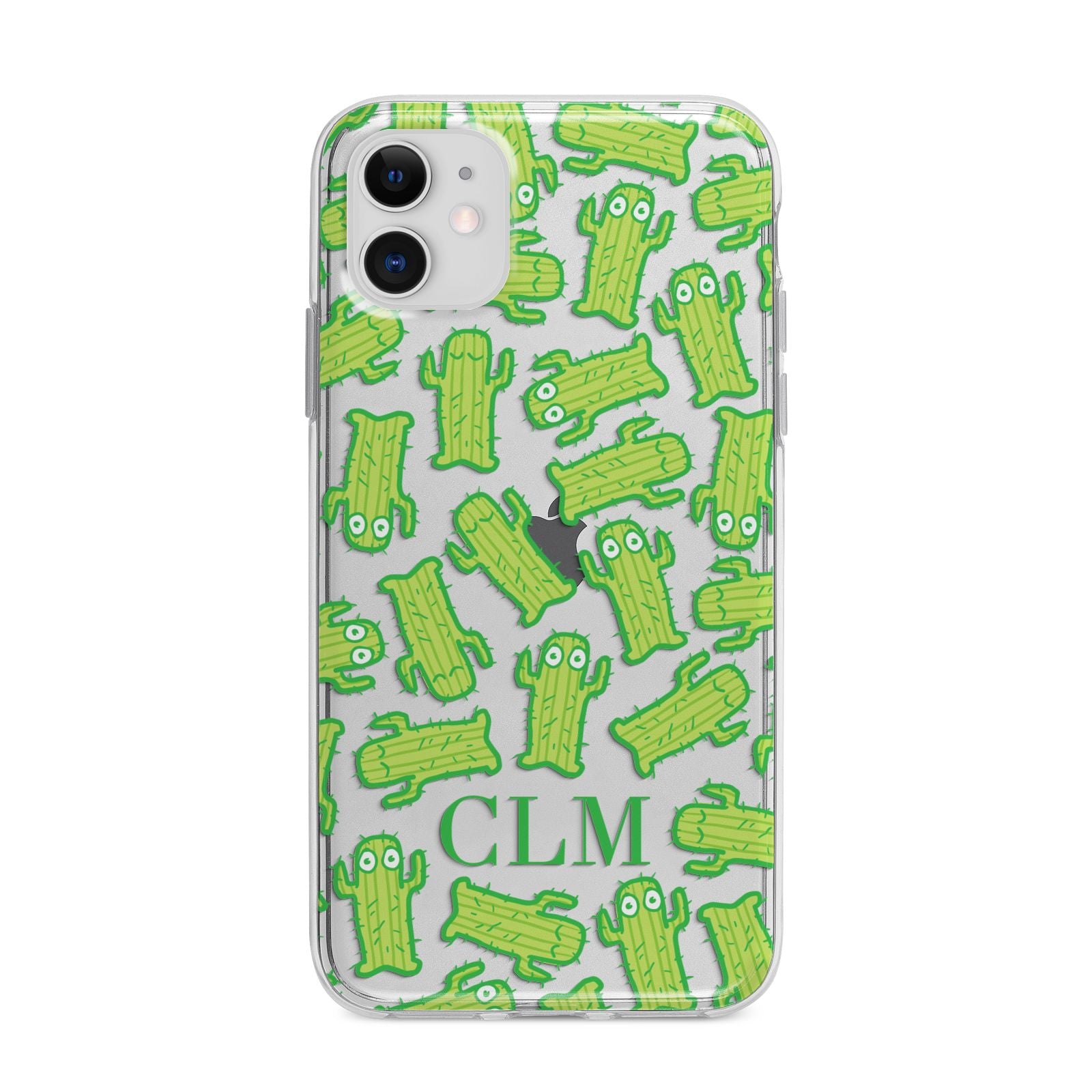 Personalised Cactus Initials Apple iPhone 11 in White with Bumper Case