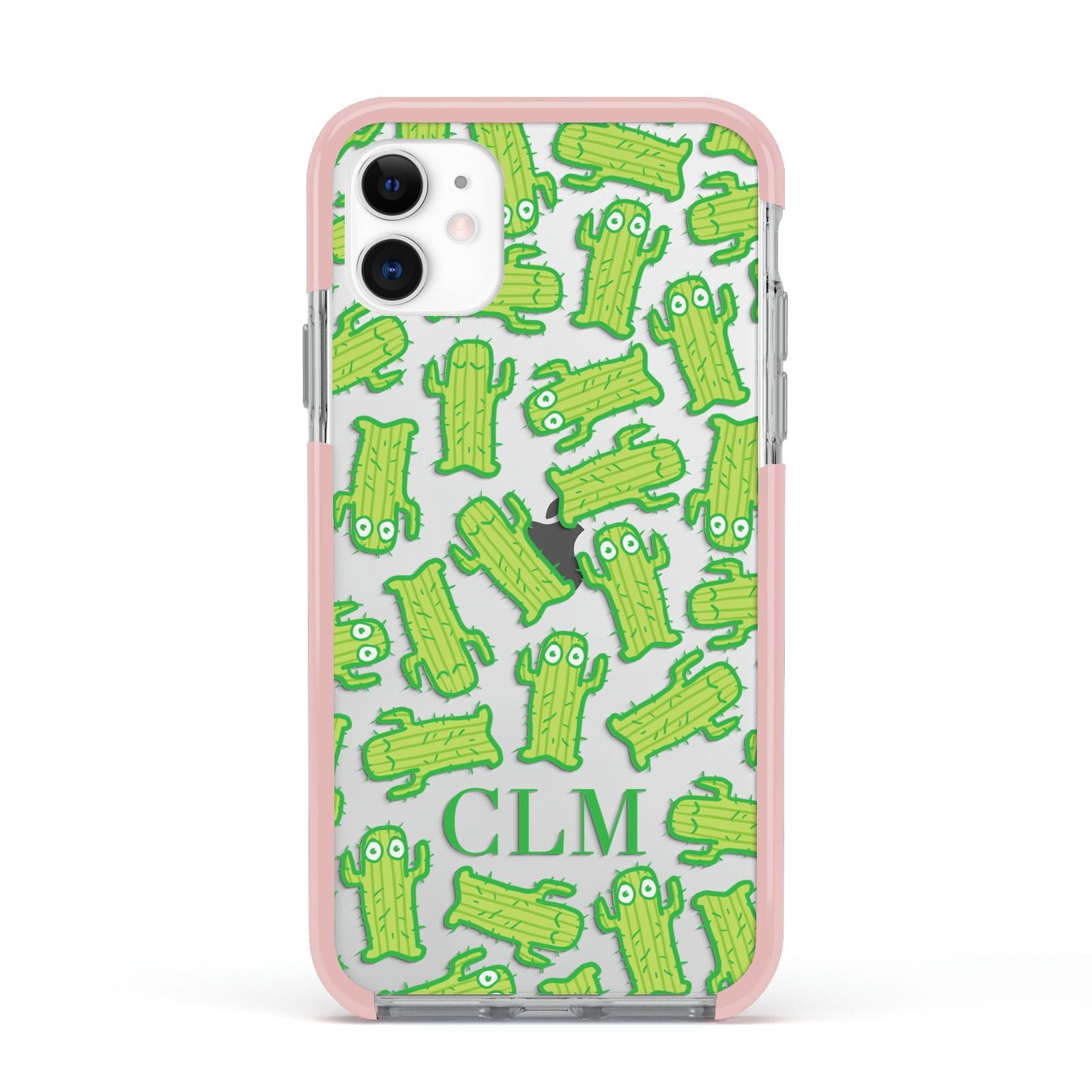 Personalised Cactus Initials Apple iPhone 11 in White with Pink Impact Case