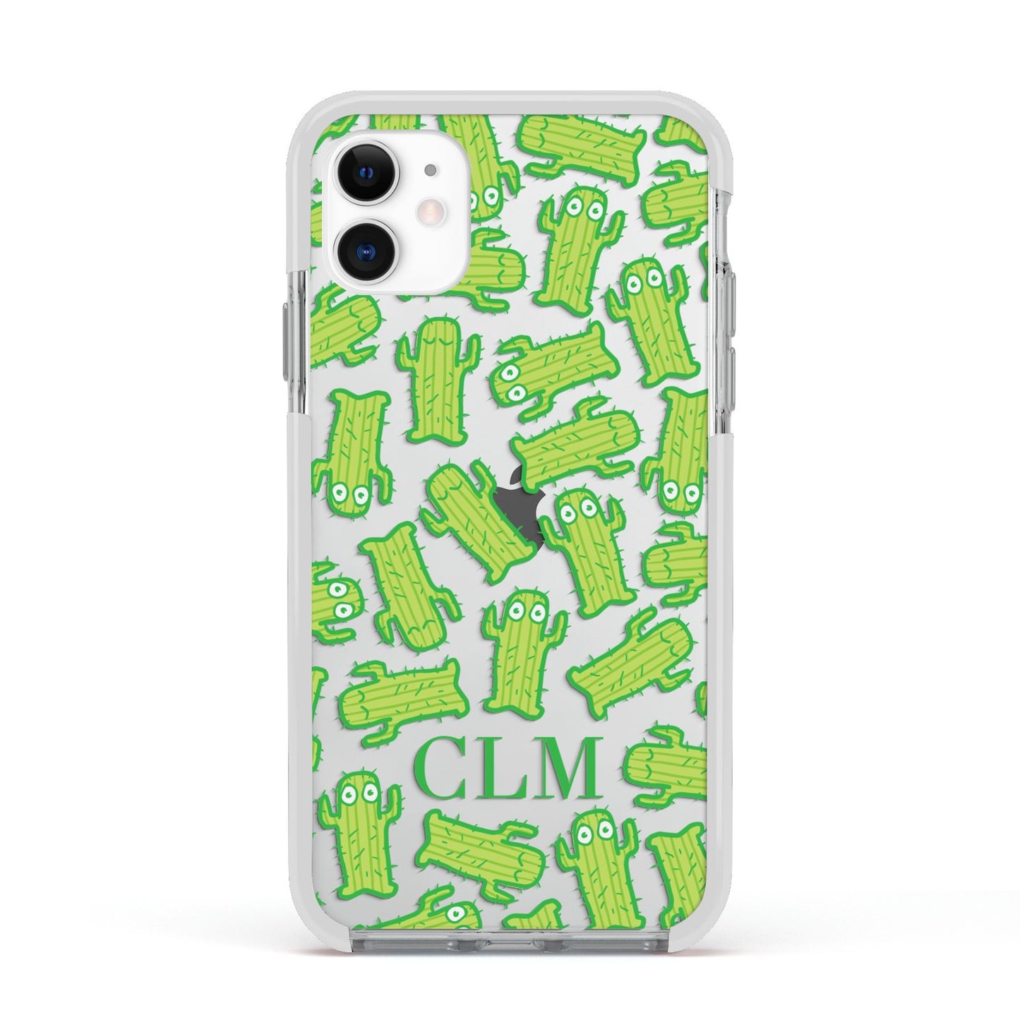 Personalised Cactus Initials Apple iPhone 11 in White with White Impact Case