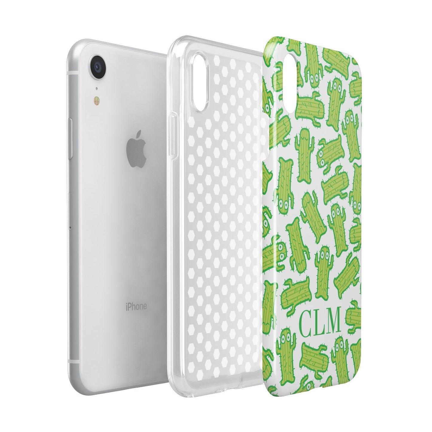Personalised Cactus Initials Apple iPhone XR White 3D Tough Case Expanded view