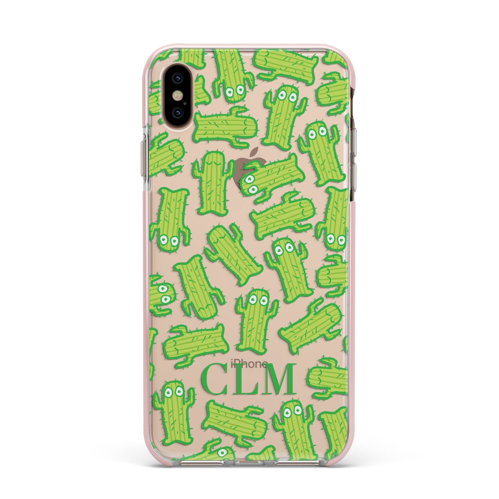 Personalised Cactus Initials Apple iPhone Xs Max Impact Case Pink Edge on Gold Phone