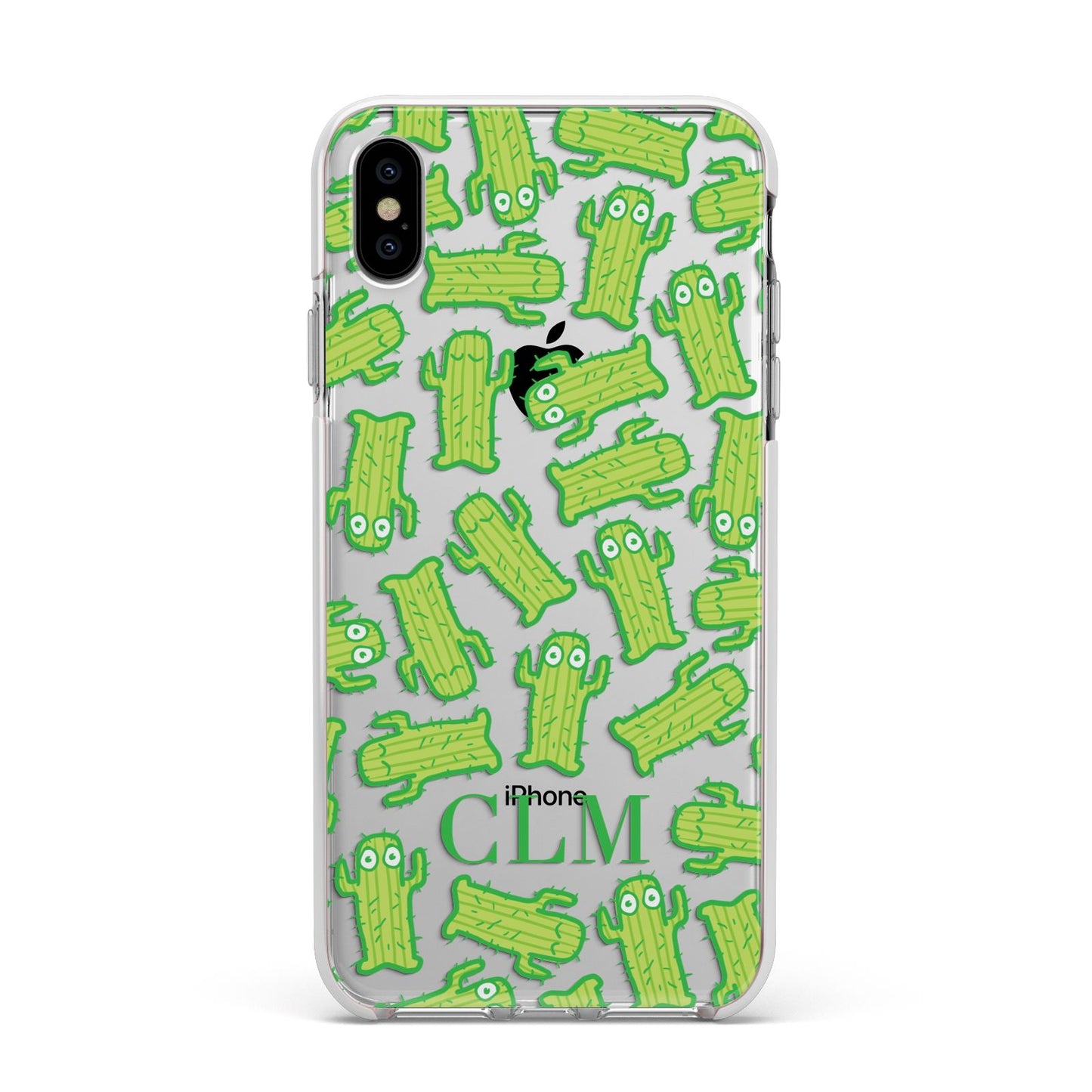 Personalised Cactus Initials Apple iPhone Xs Max Impact Case White Edge on Silver Phone