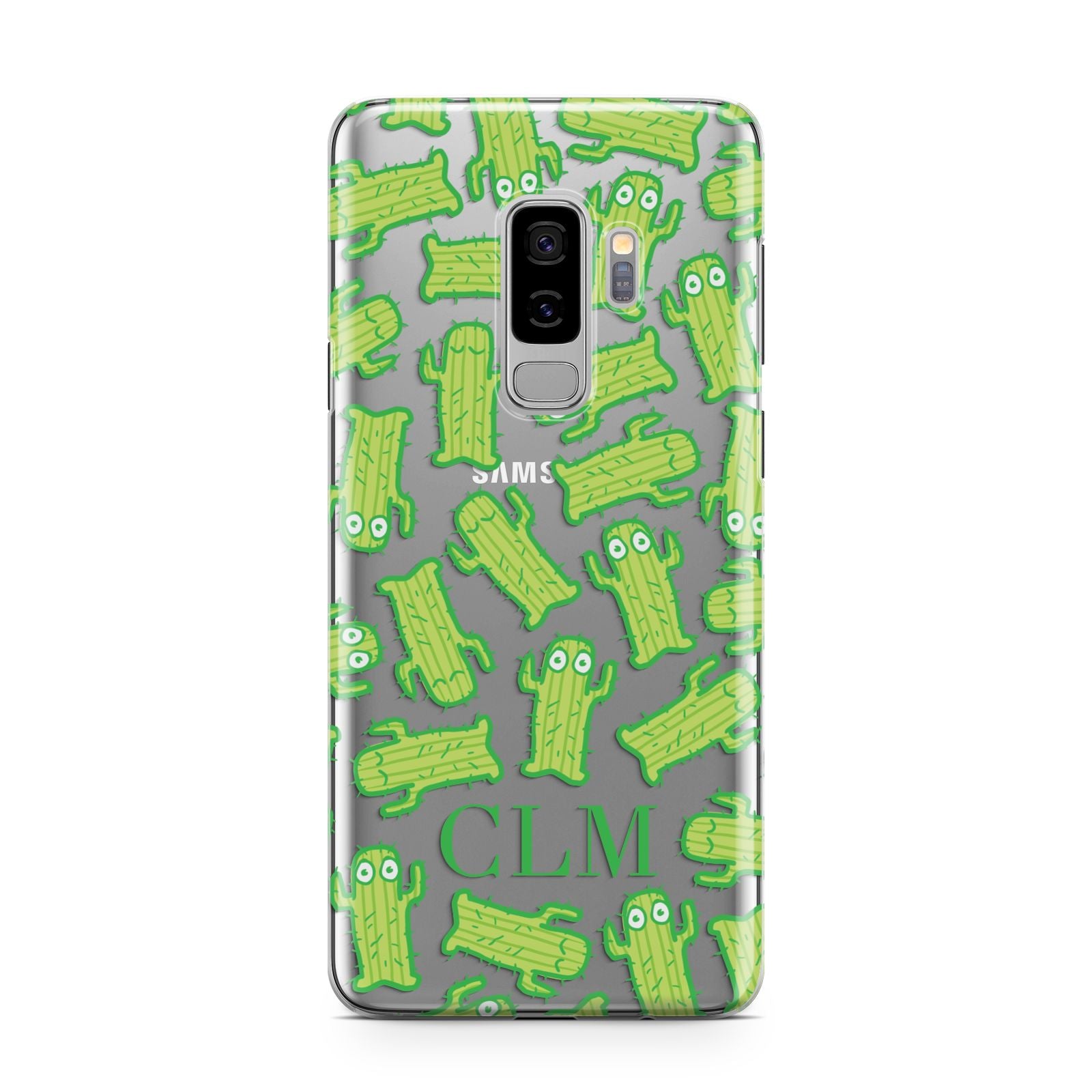 Personalised Cactus Initials Samsung Galaxy S9 Plus Case on Silver phone