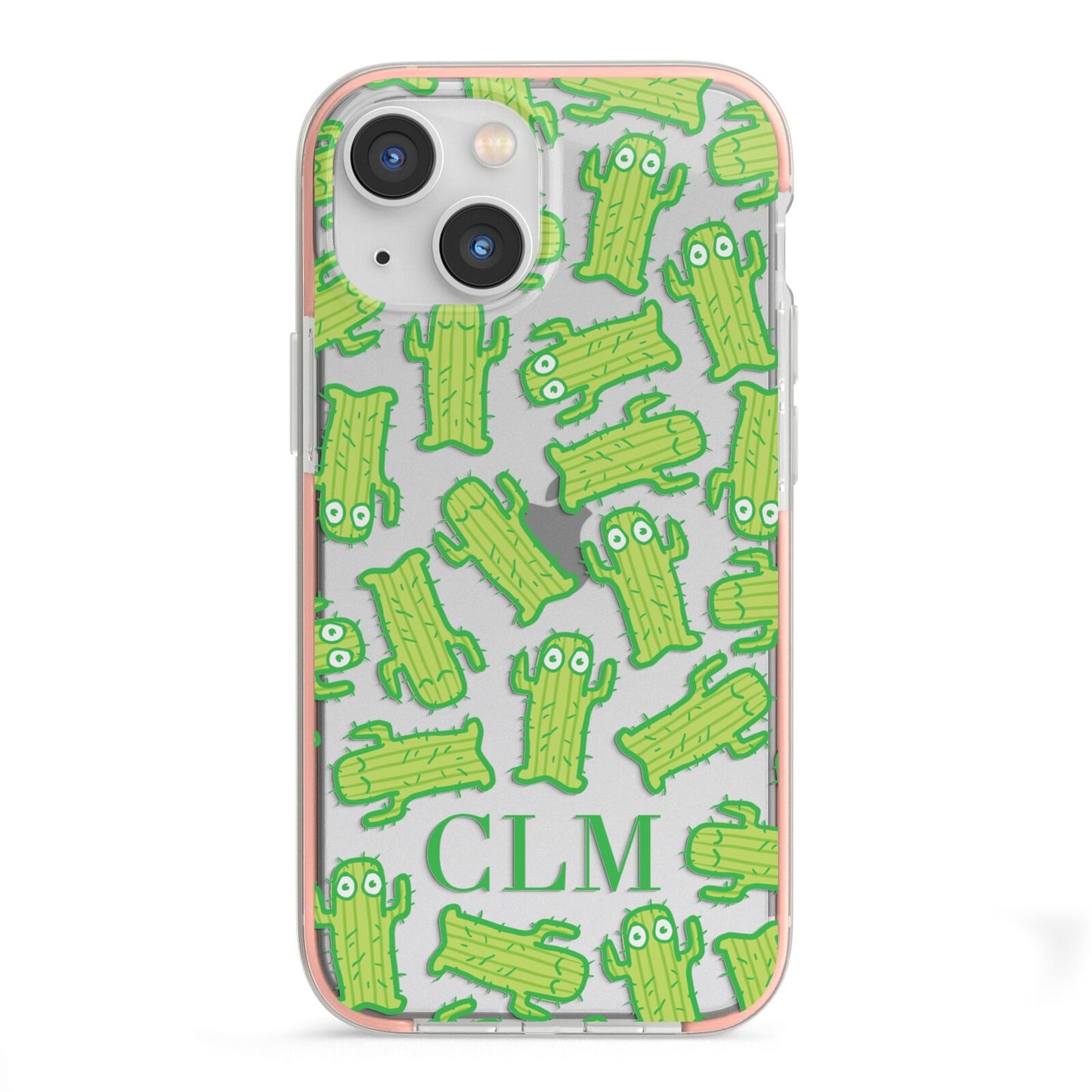 Personalised Cactus Initials iPhone 13 Mini TPU Impact Case with Pink Edges