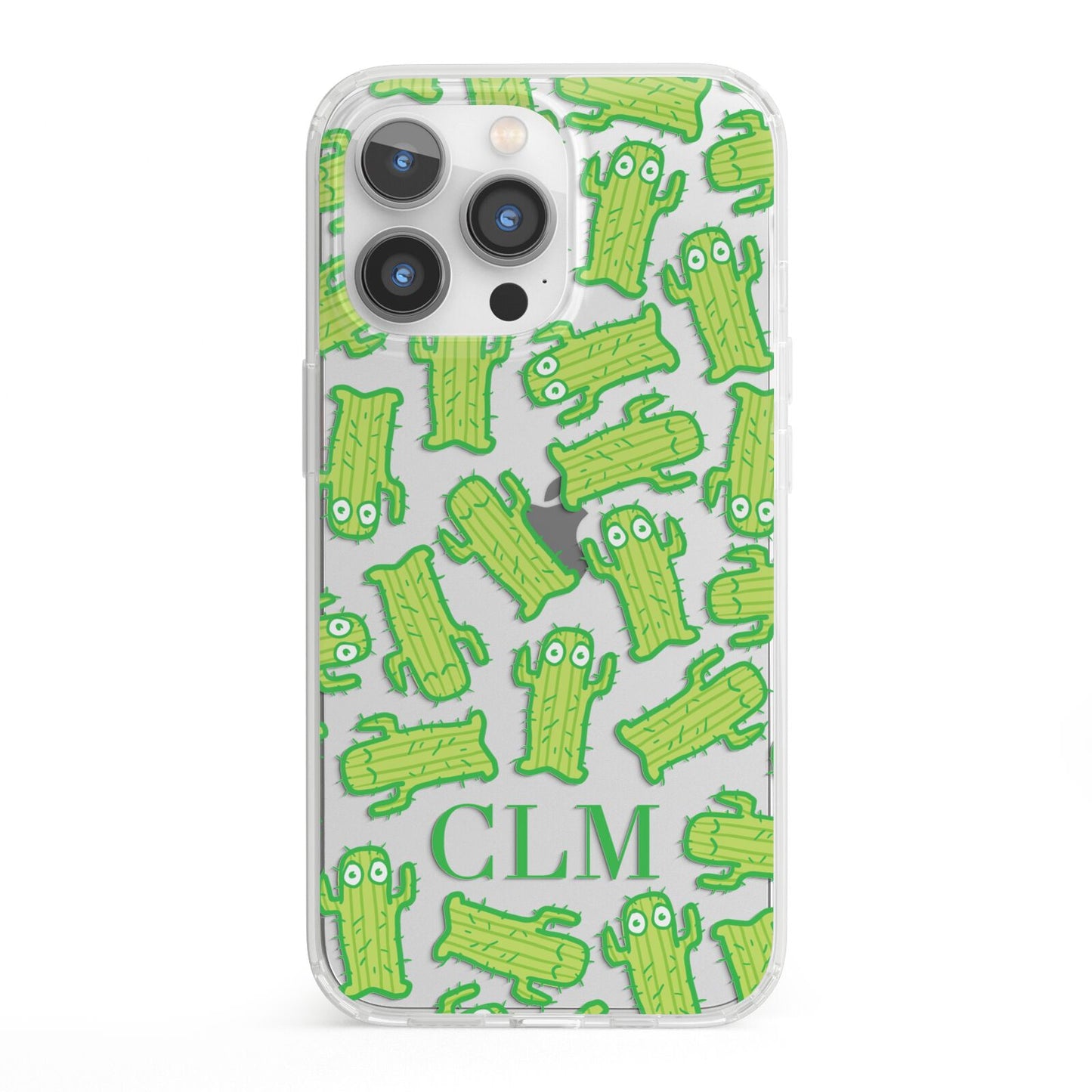 Personalised Cactus Initials iPhone 13 Pro Clear Bumper Case