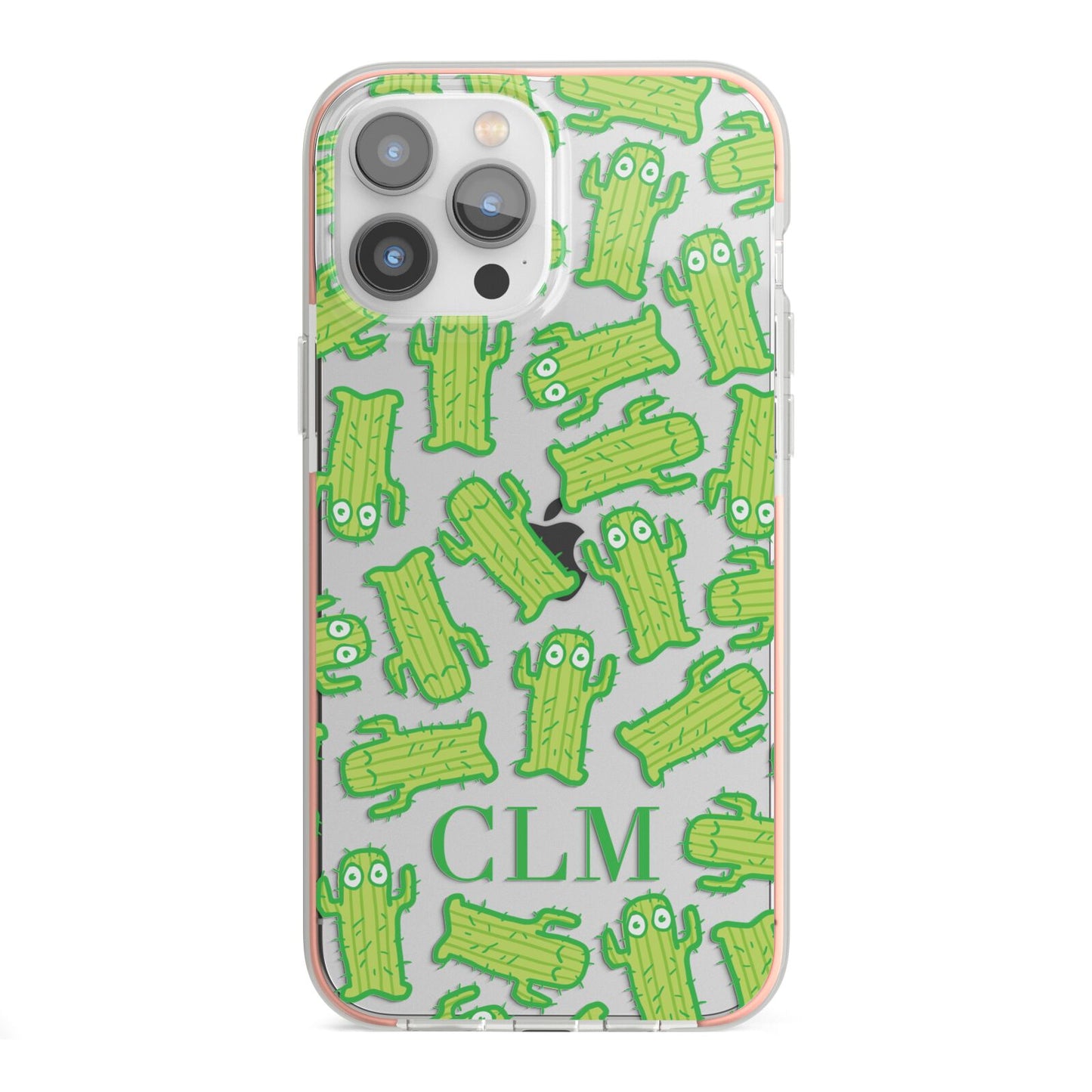 Personalised Cactus Initials iPhone 13 Pro Max TPU Impact Case with Pink Edges