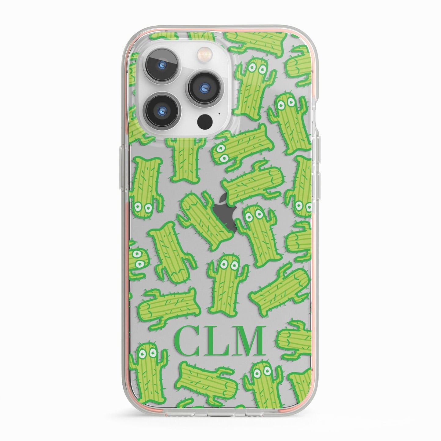 Personalised Cactus Initials iPhone 13 Pro TPU Impact Case with Pink Edges
