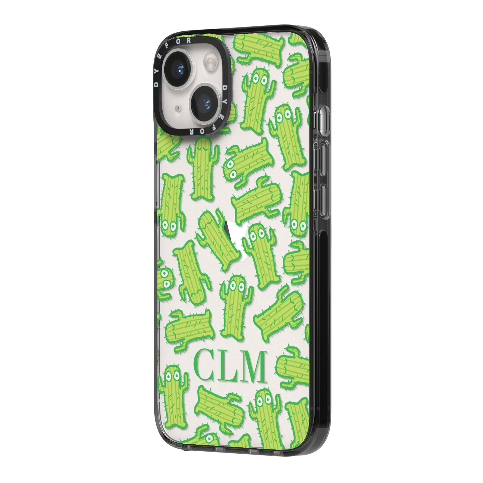 Personalised Cactus Initials iPhone 14 Black Impact Case Side Angle on Silver phone