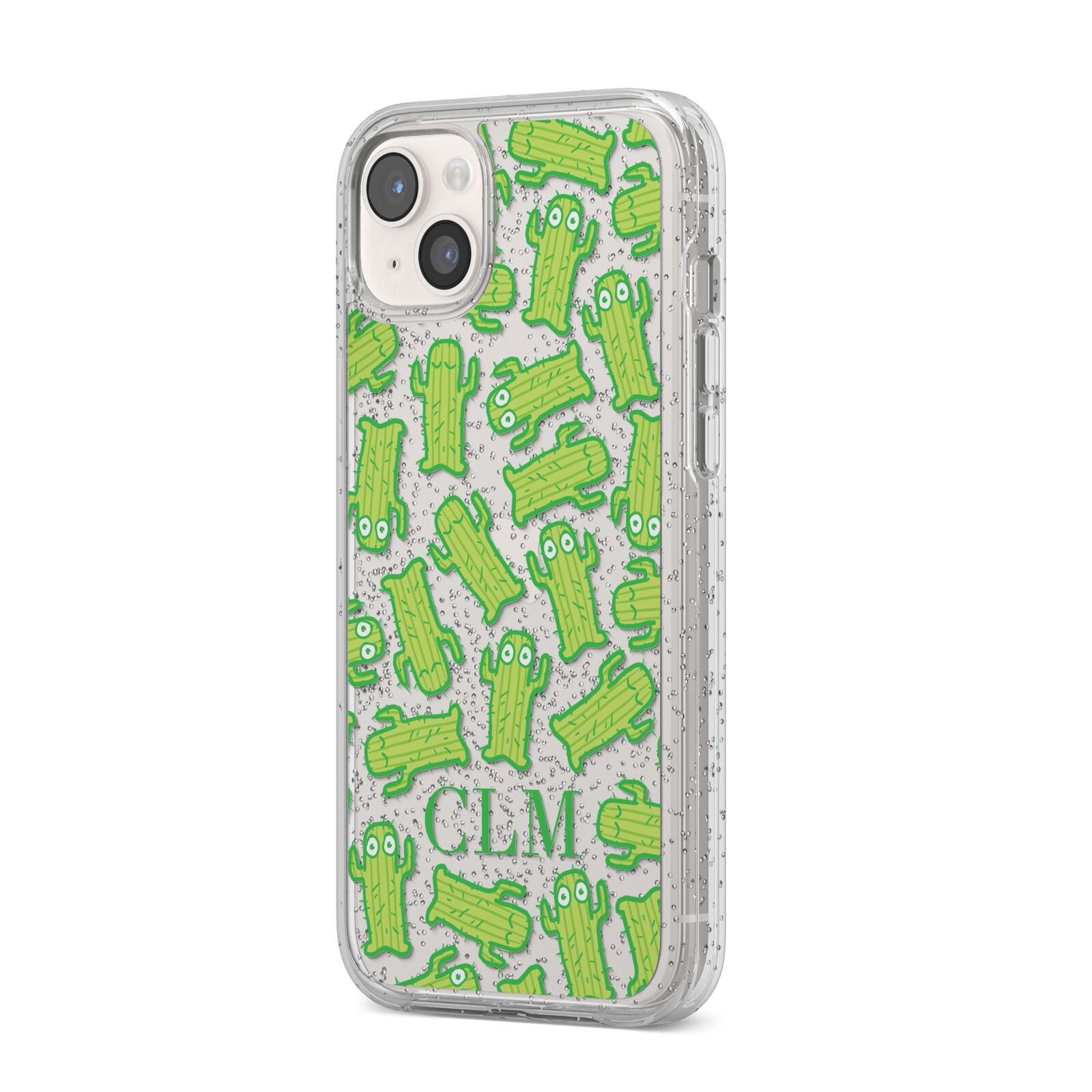 Personalised Cactus Initials iPhone 14 Plus Glitter Tough Case Starlight Angled Image
