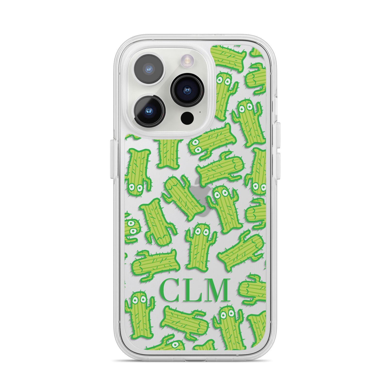 Personalised Cactus Initials iPhone 14 Pro Clear Tough Case Silver