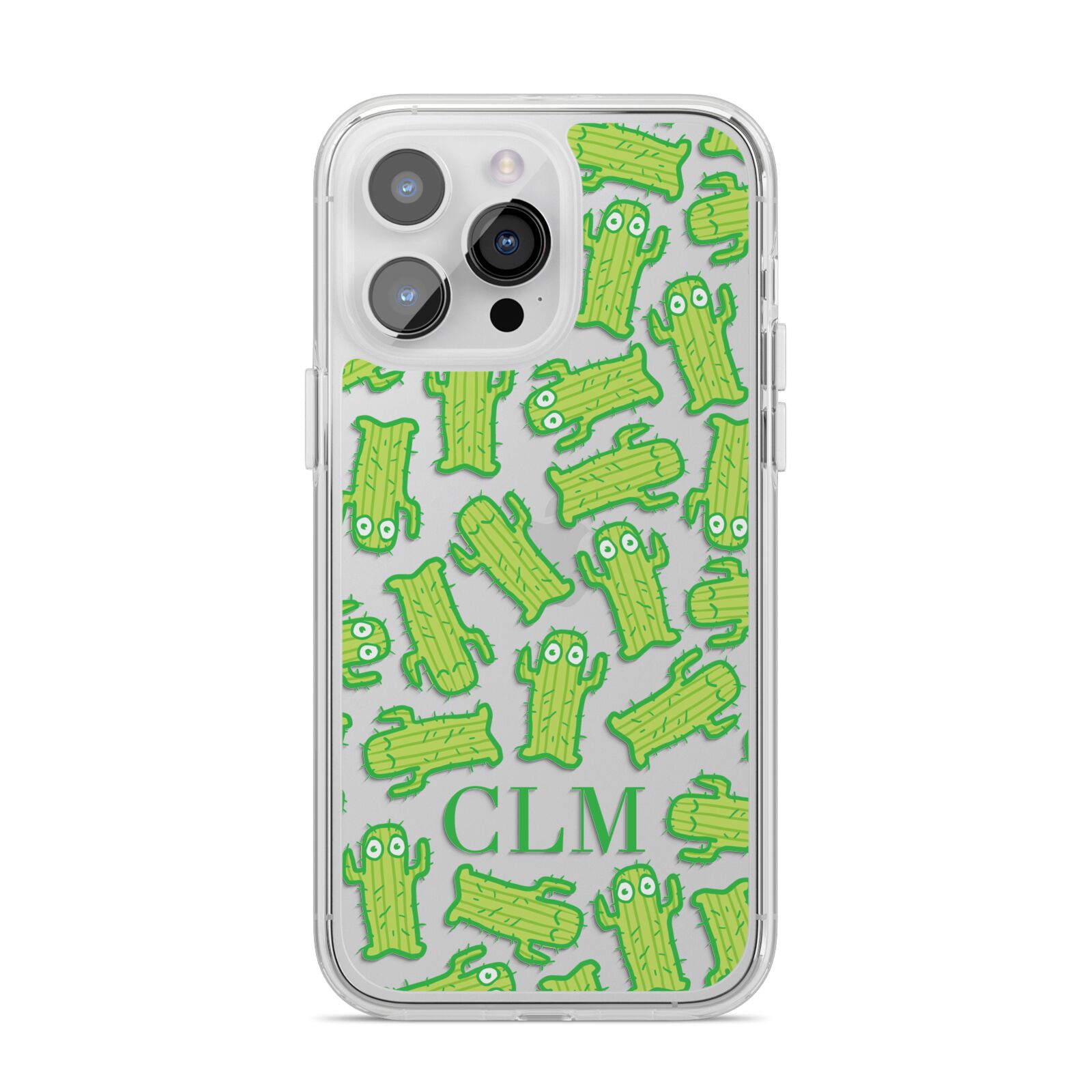 Personalised Cactus Initials iPhone 14 Pro Max Clear Tough Case Silver