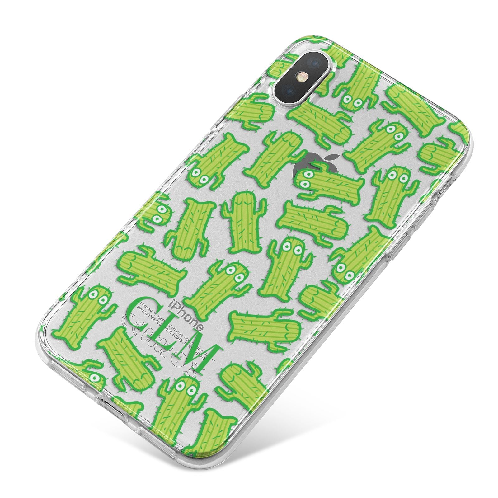 Personalised Cactus Initials iPhone X Bumper Case on Silver iPhone