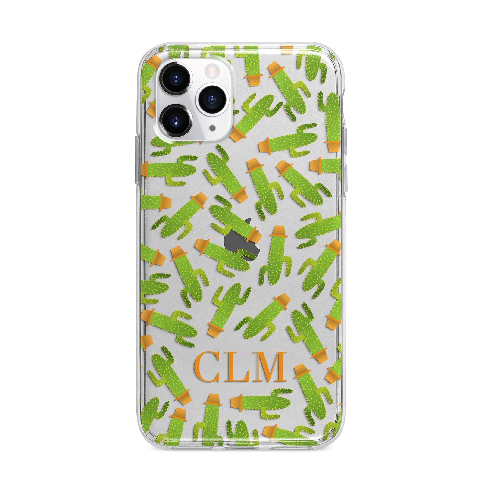 Personalised Cactus Monogram Apple iPhone 11 Pro Max in Silver with Bumper Case