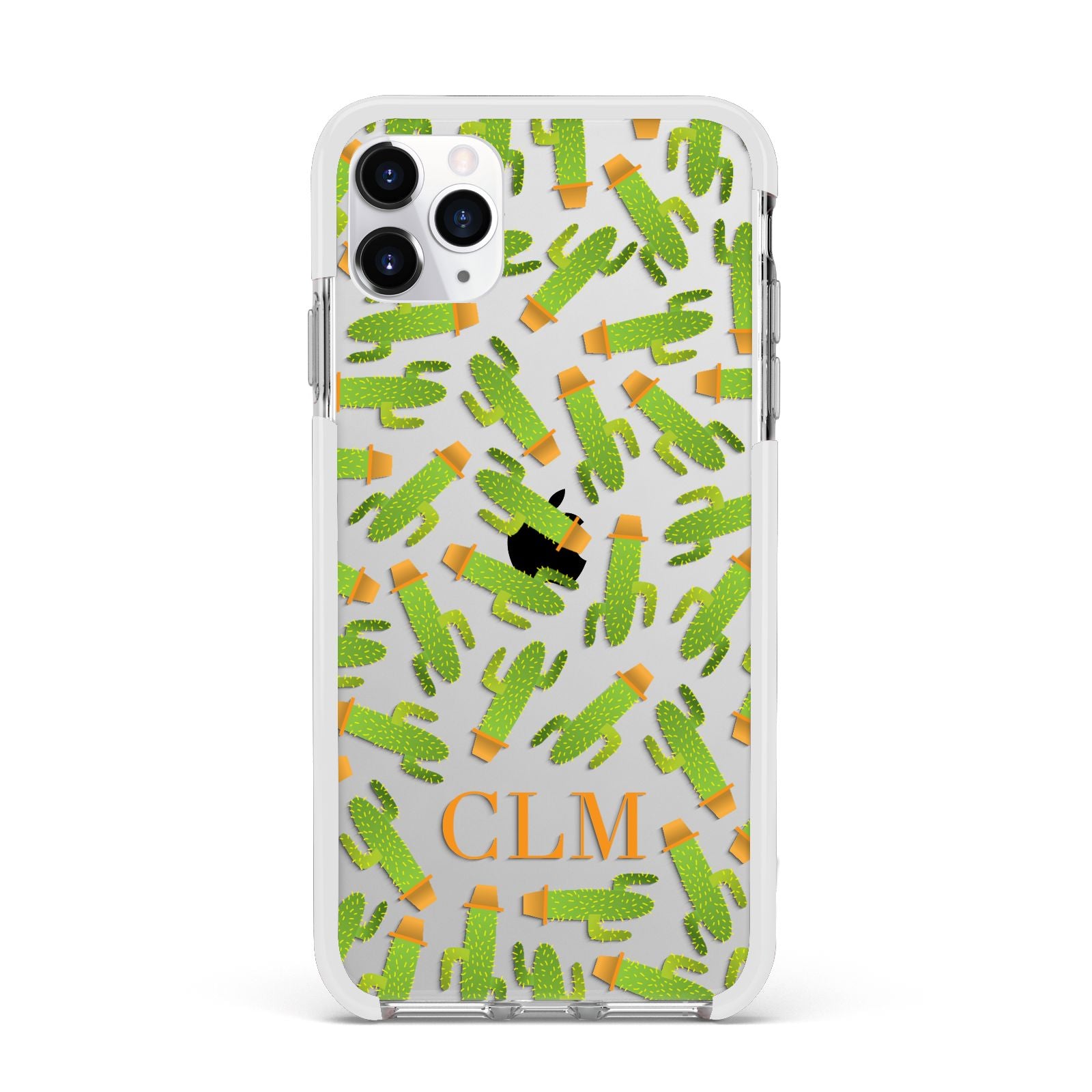 Personalised Cactus Monogram Apple iPhone 11 Pro Max in Silver with White Impact Case