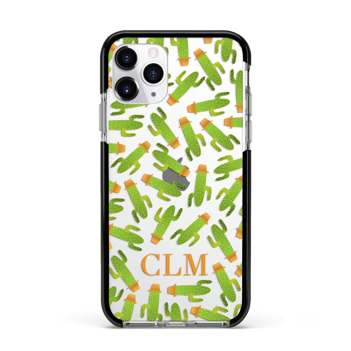 Personalised Cactus Monogram Apple iPhone 11 Pro in Silver with Black Impact Case