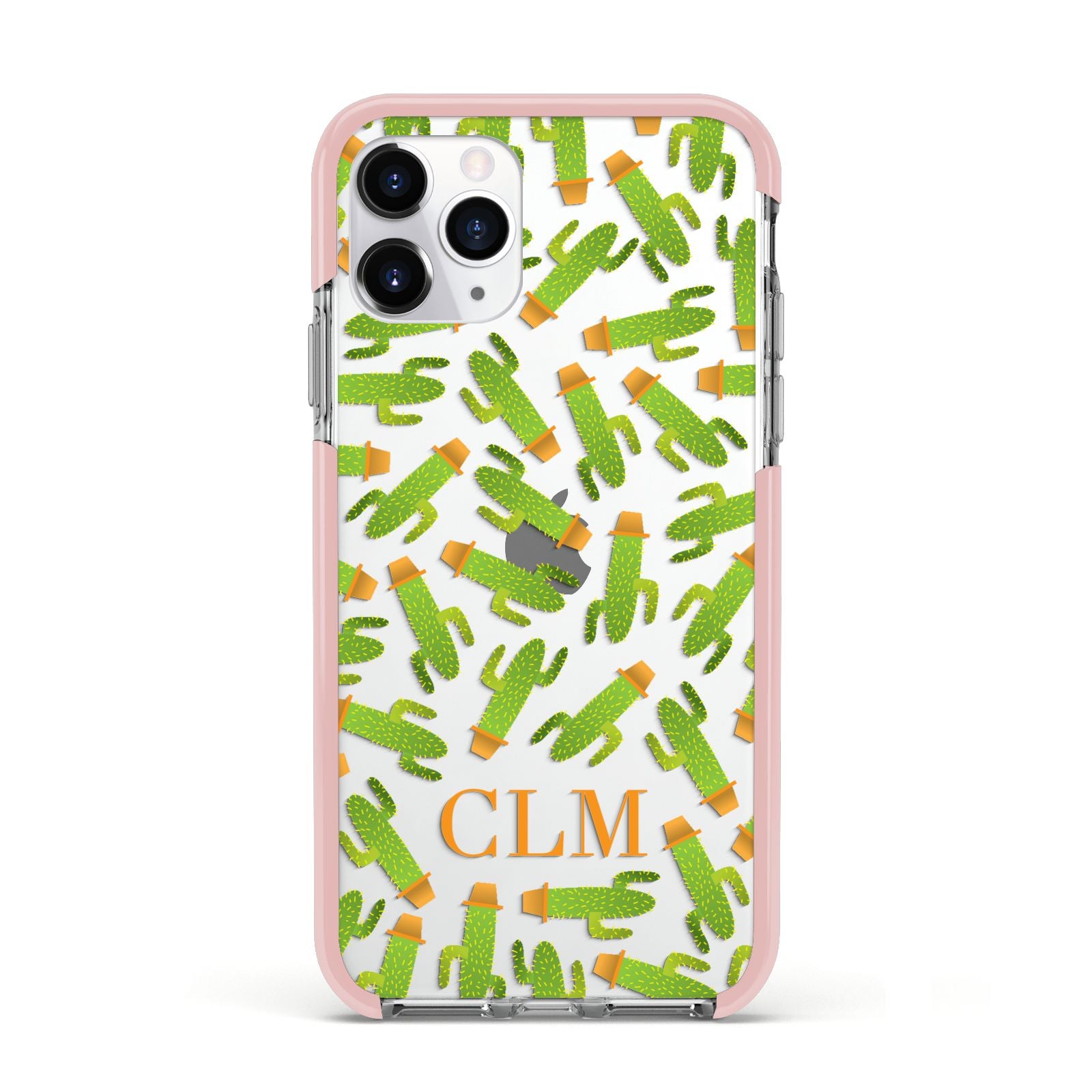 Personalised Cactus Monogram Apple iPhone 11 Pro in Silver with Pink Impact Case