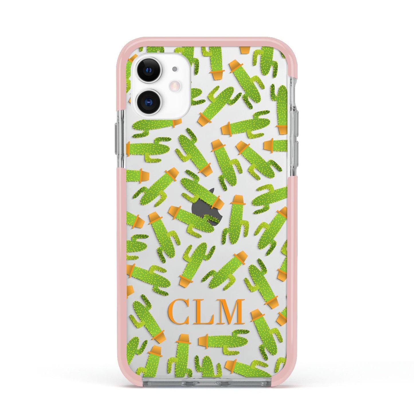 Personalised Cactus Monogram Apple iPhone 11 in White with Pink Impact Case