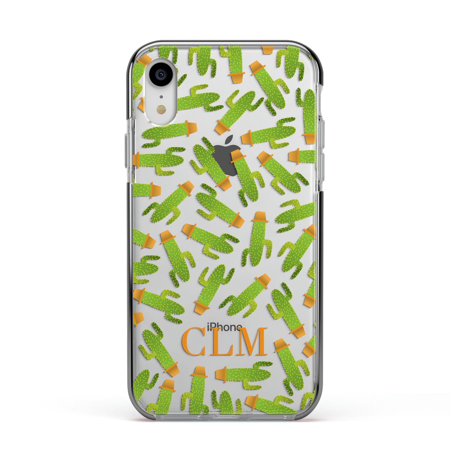 Personalised Cactus Monogram Apple iPhone XR Impact Case Black Edge on Silver Phone