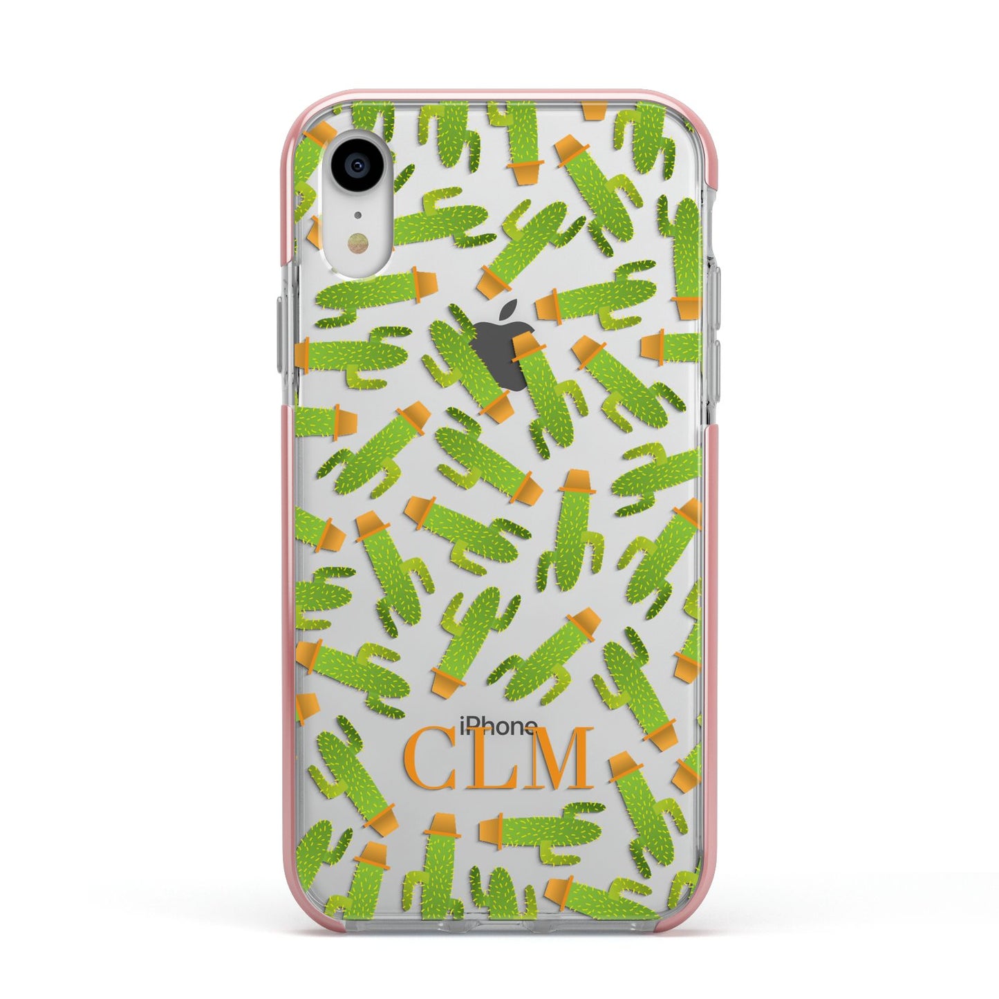 Personalised Cactus Monogram Apple iPhone XR Impact Case Pink Edge on Silver Phone