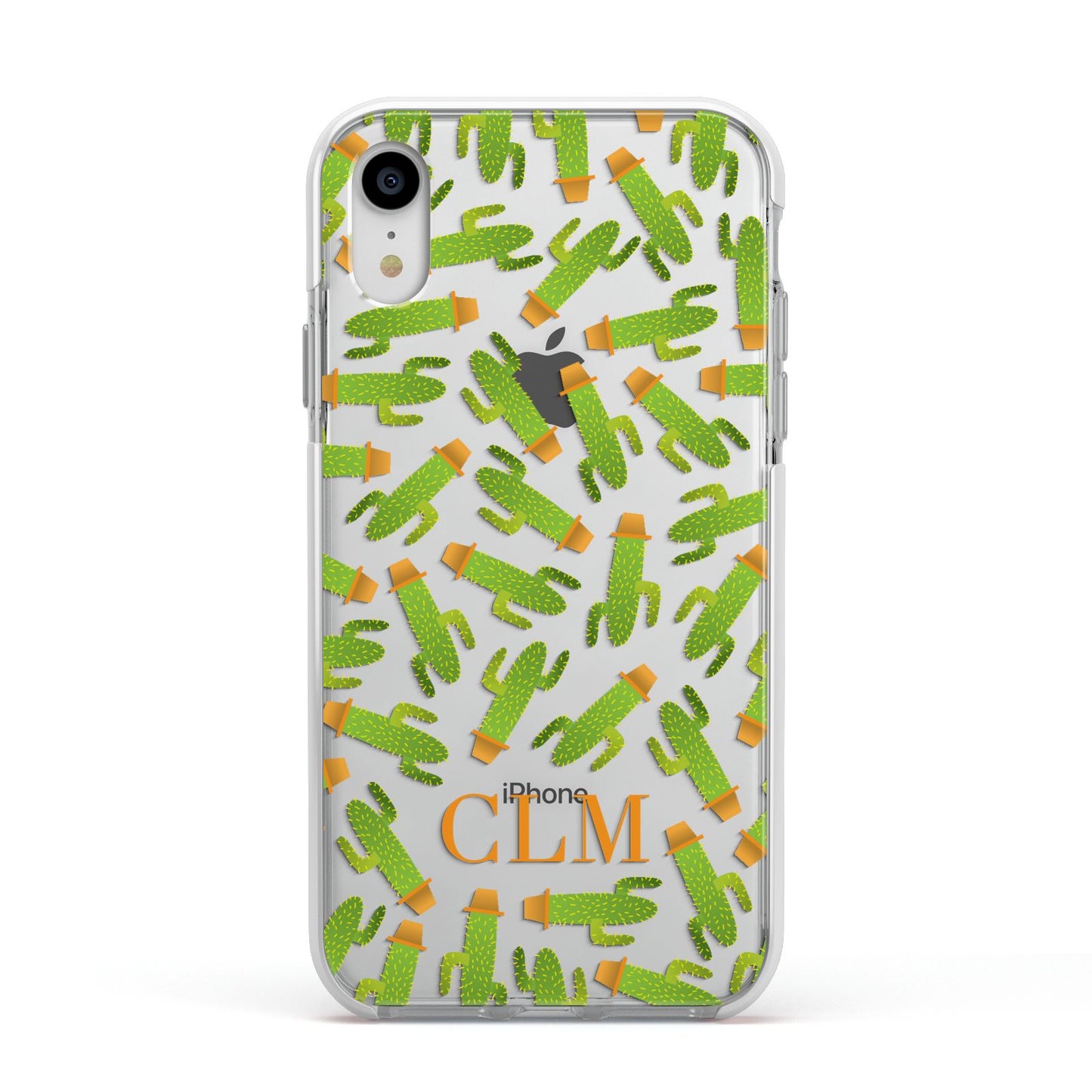 Personalised Cactus Monogram Apple iPhone XR Impact Case White Edge on Silver Phone